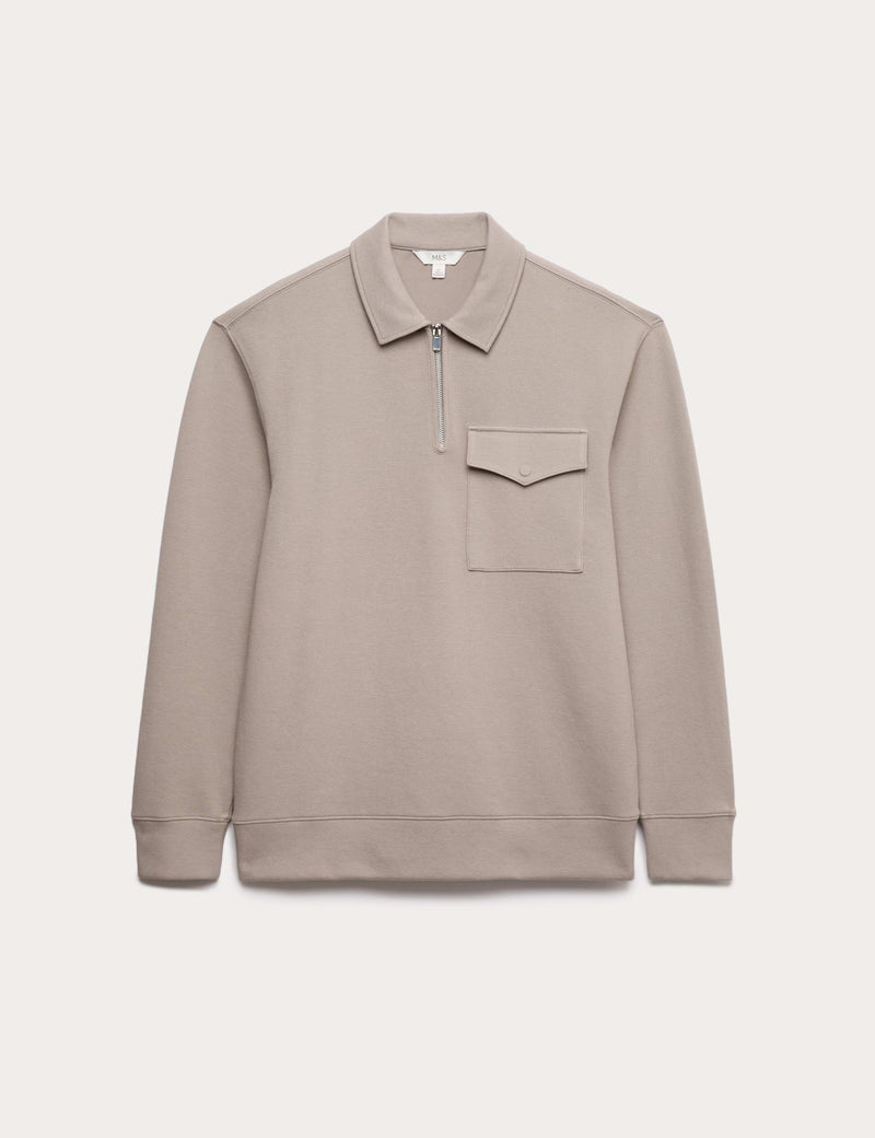 M&S cotton blend pique half zip top - British product