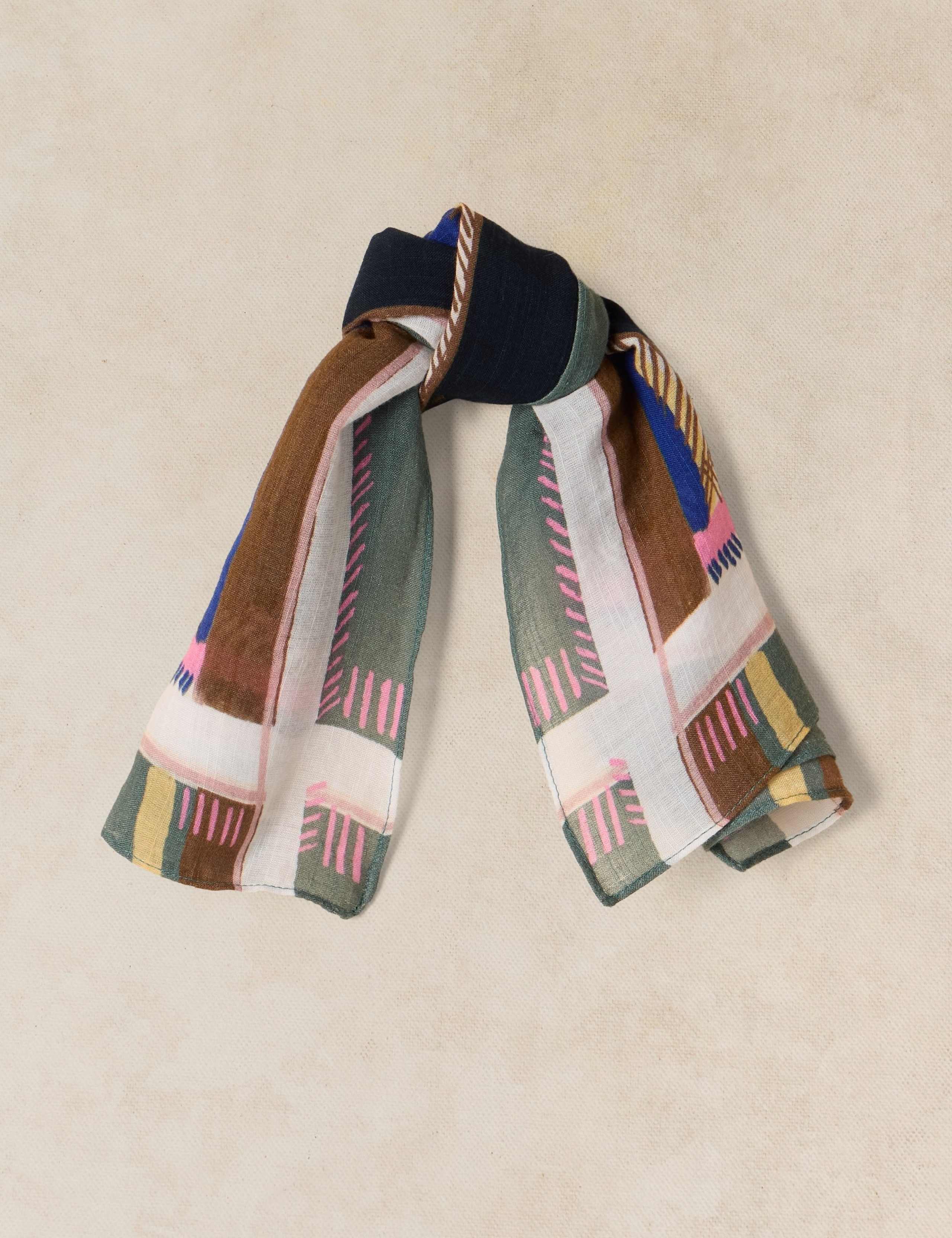 White Stuff square printed cotton blend scarf - British product