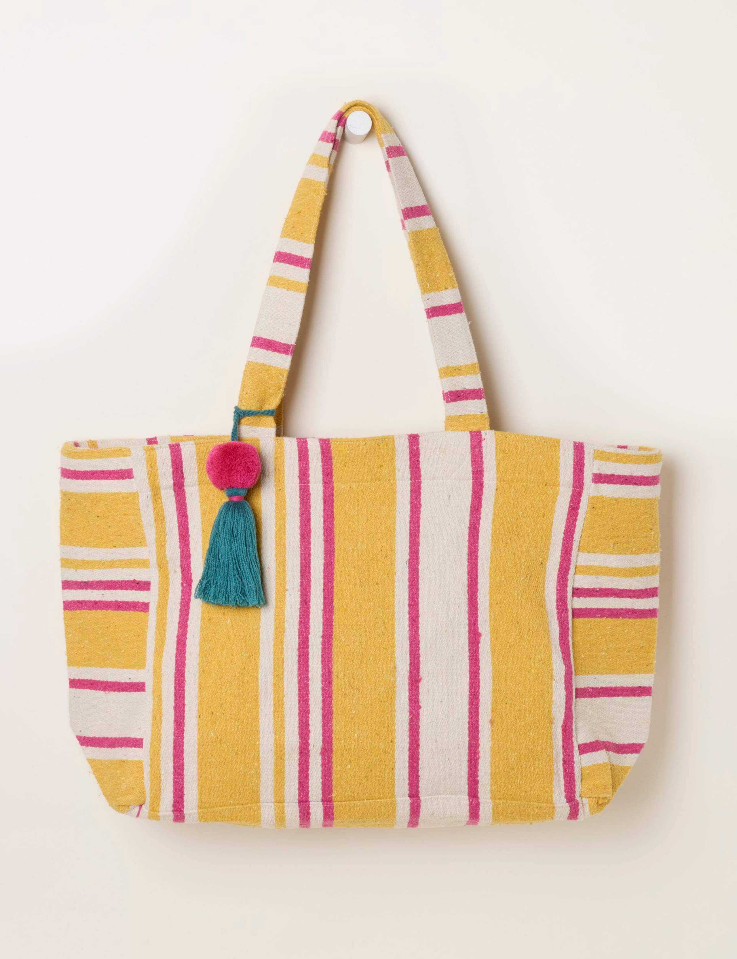 FatFace cotton blend striped tote bag, imported from the UK