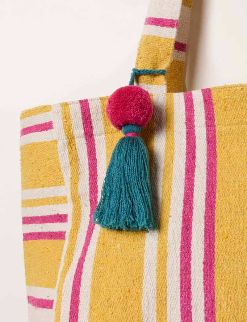 FatFace cotton blend striped tote bag, imported from the UK
