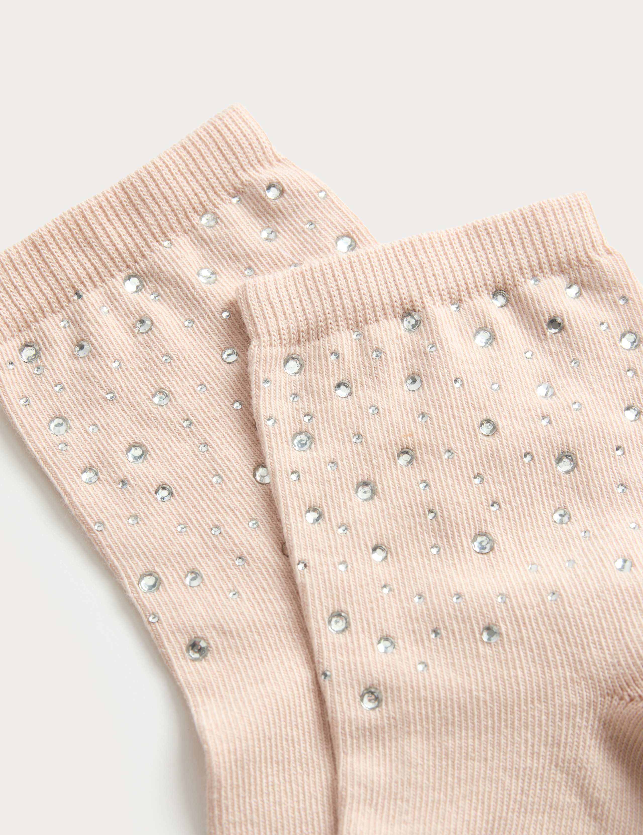 M&S ankle socks crystal embellished cotton rich, imported from the UK