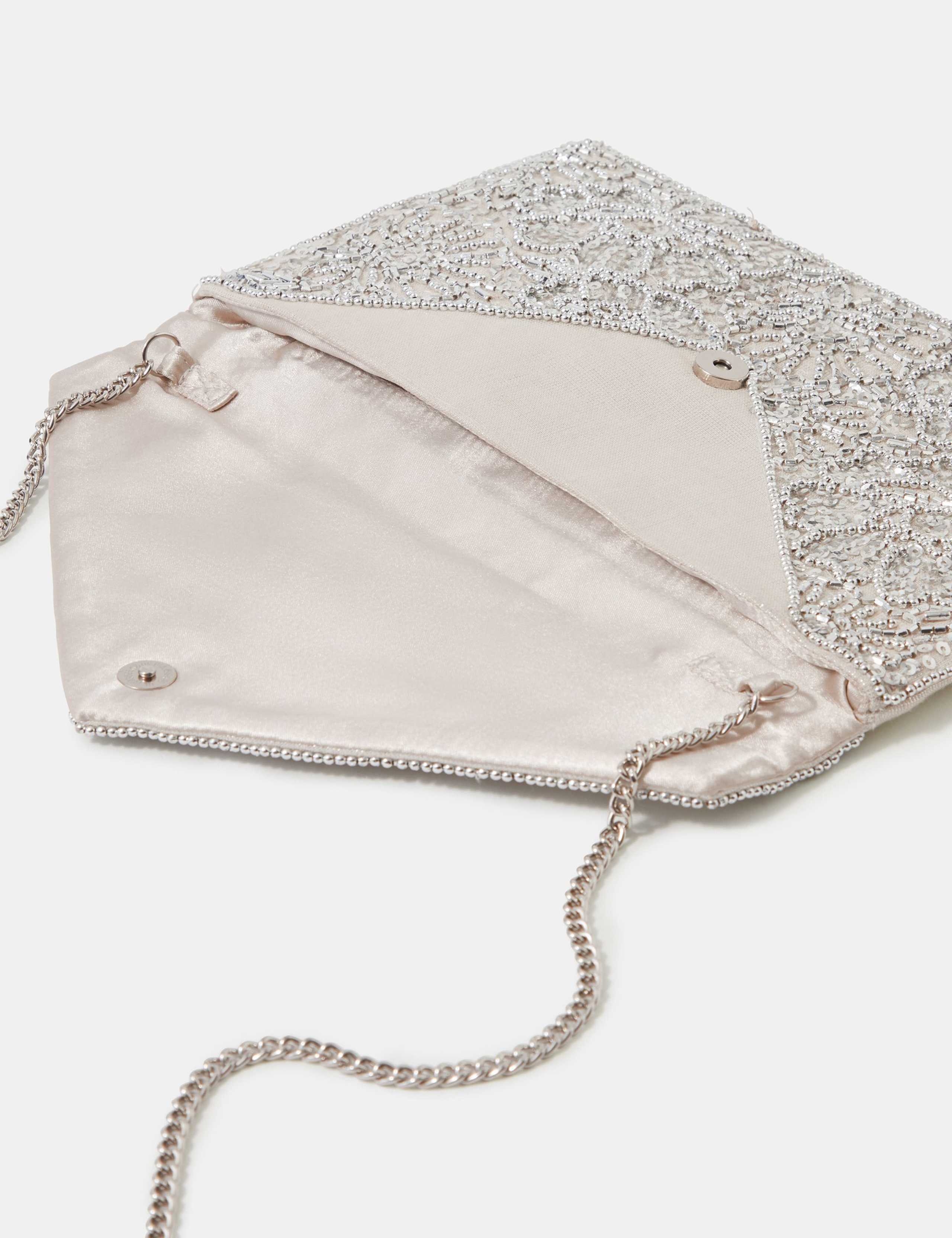 Accessorize embellished chain strap clutch bag, UK version
