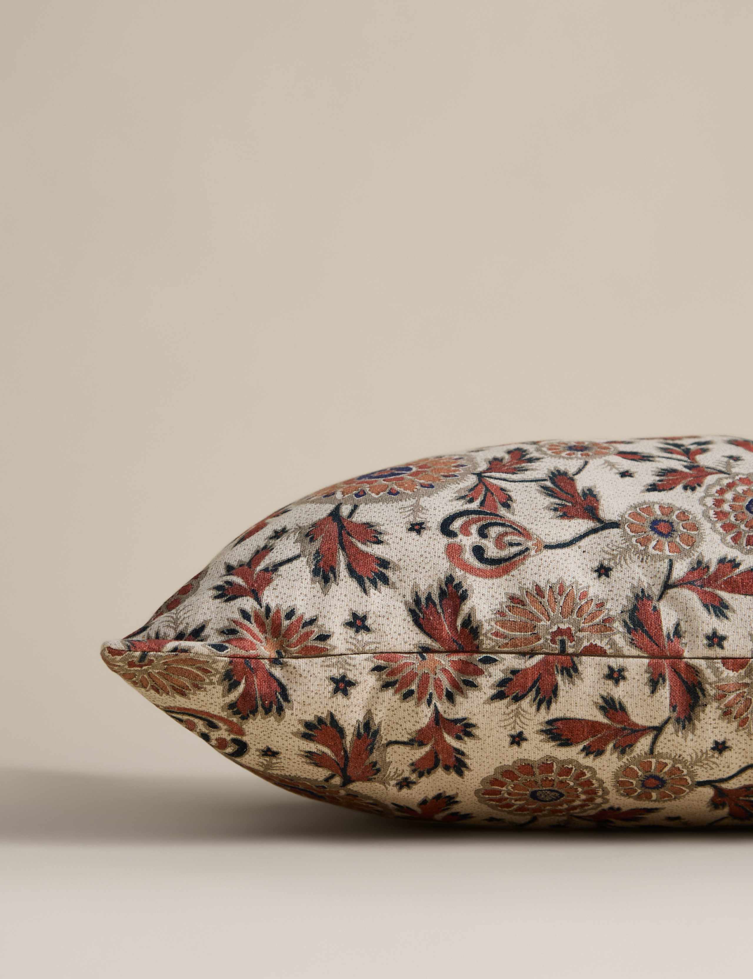 Floral bolster cushion cotton rich blend, 60x40cm (British brand)