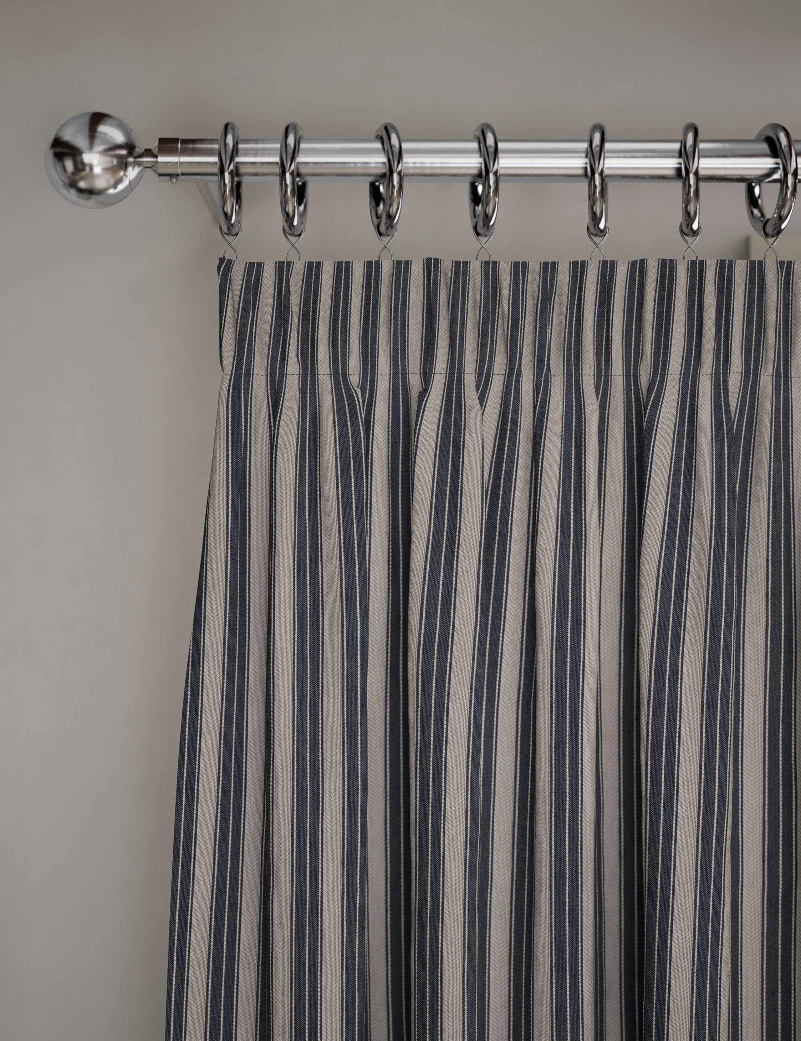 Cotton rich striped pencil pleat curtains - British product