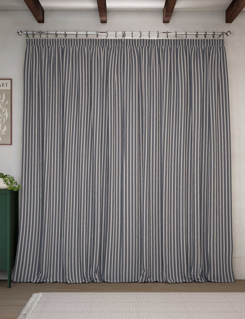 Cotton rich striped pencil pleat curtains - British product