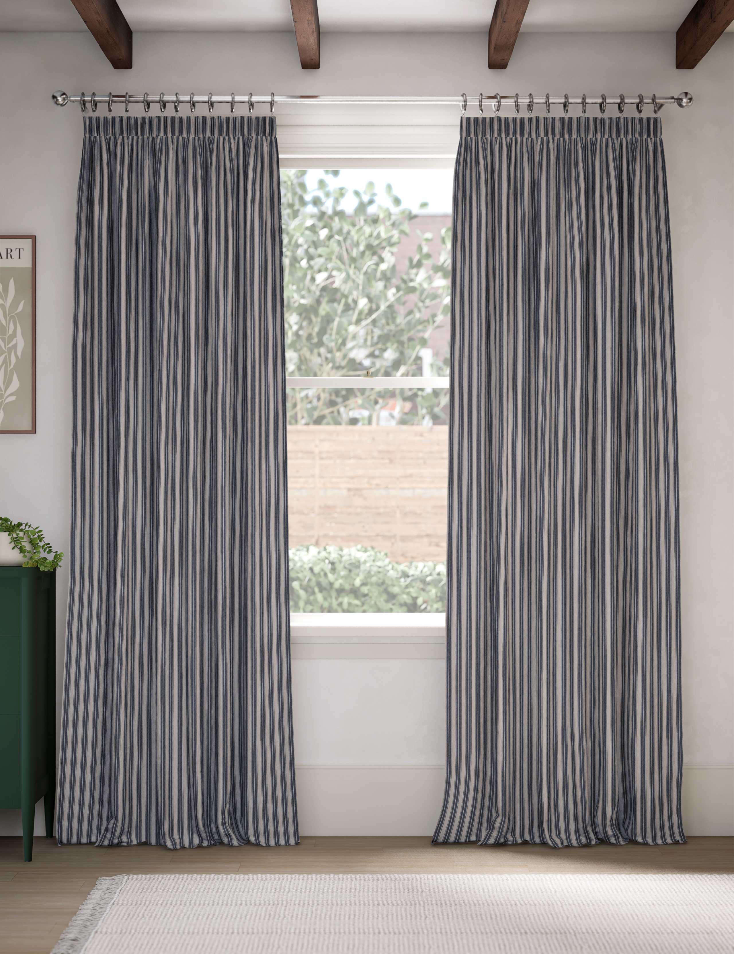 Cotton rich striped pencil pleat curtains - British product