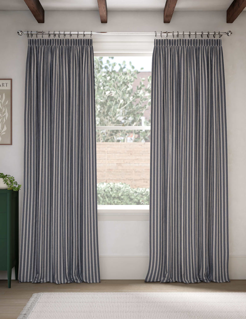 Cotton rich striped pencil pleat curtains - British product