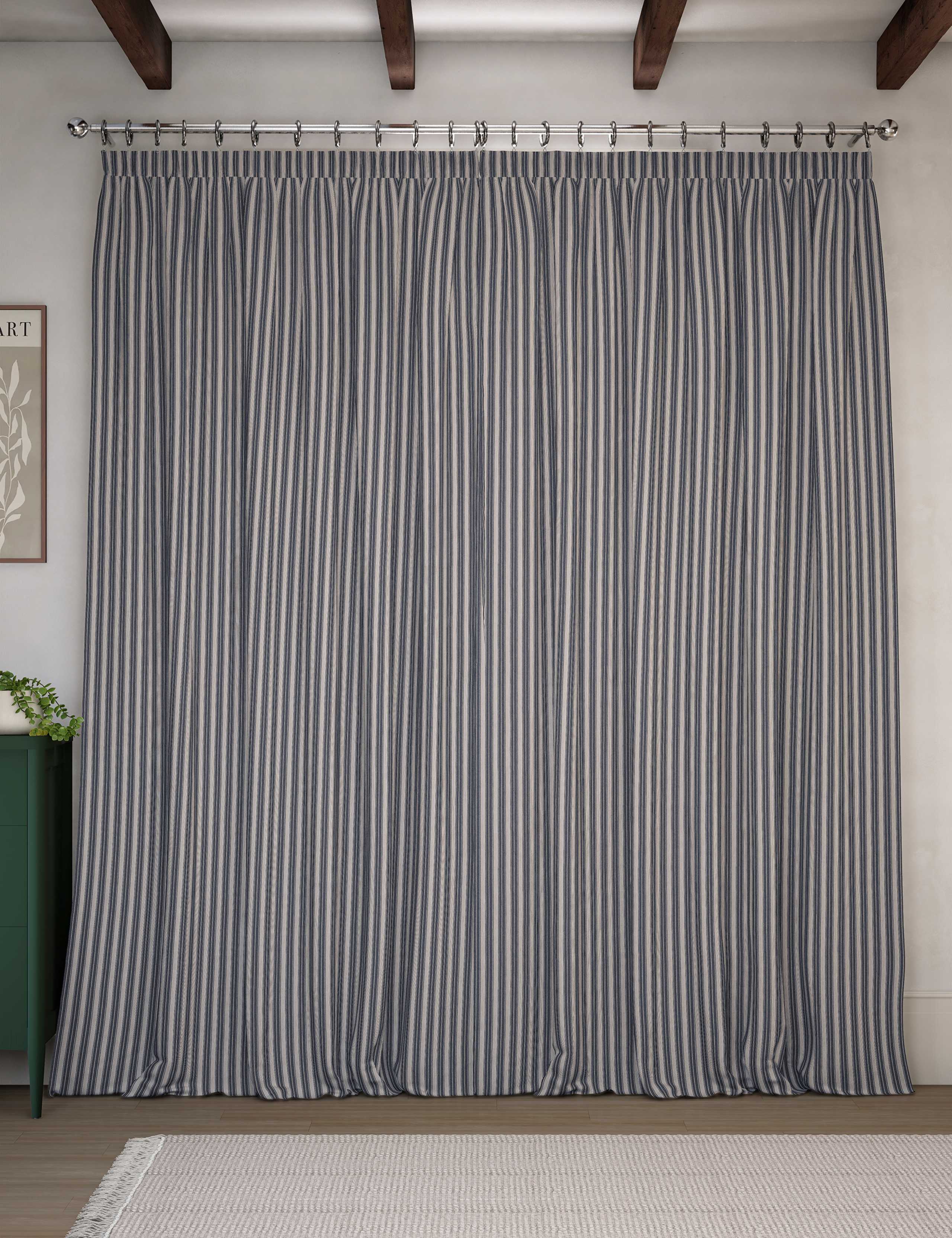 Cotton rich striped pencil pleat curtains - British product