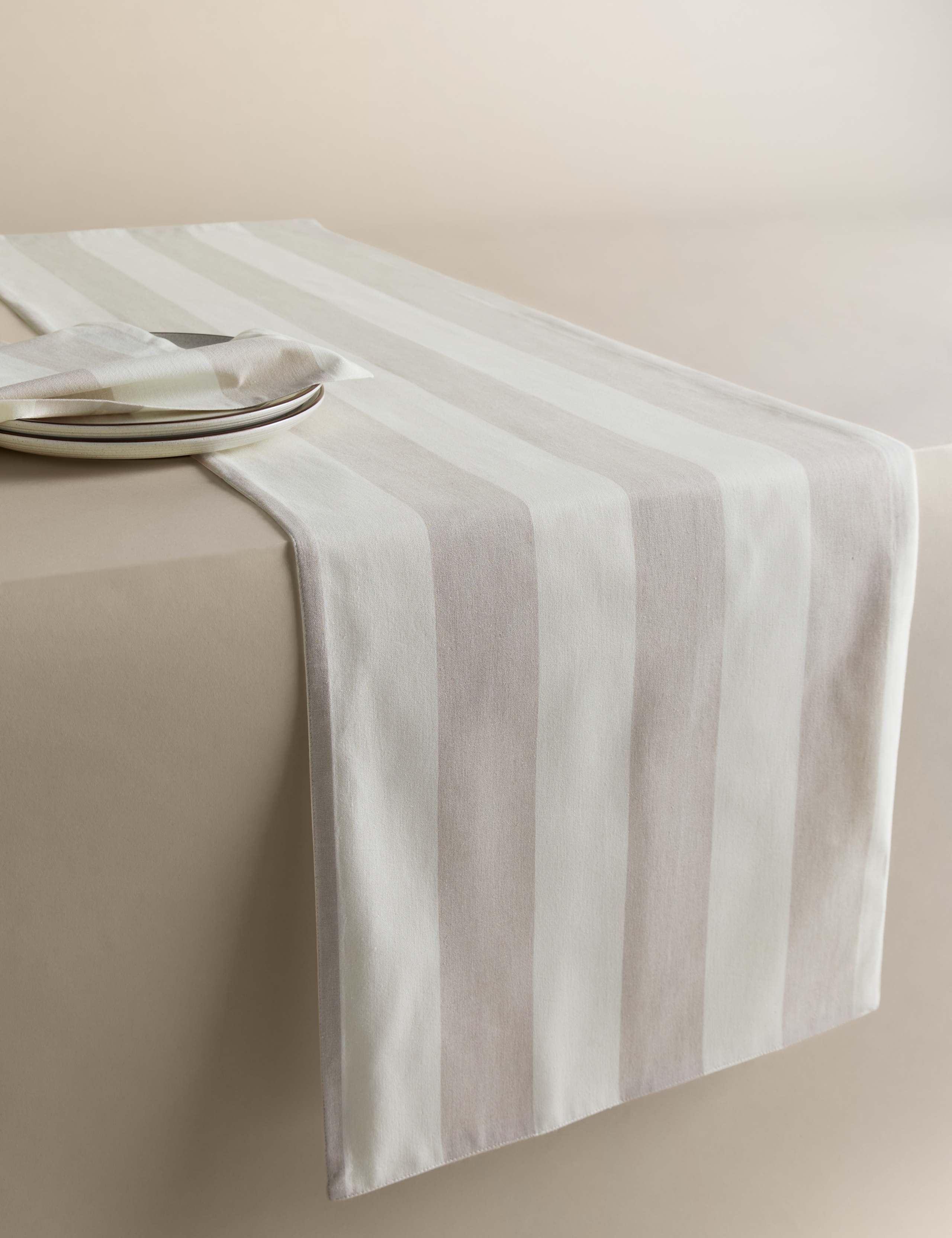 Cotton rich striped table runner - British product
