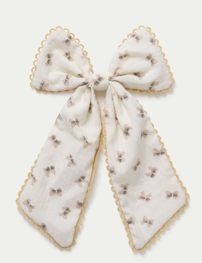 Cream Print Large Bow hair accessory - British product