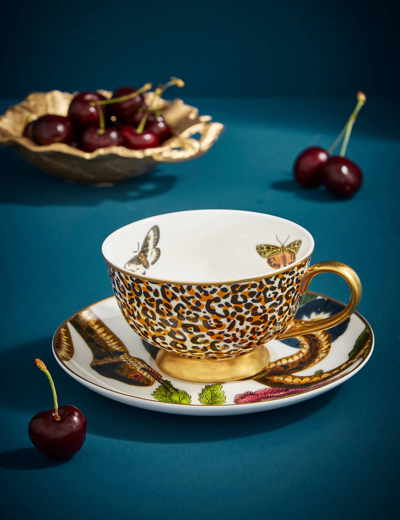 Spode fine china cup and saucer with leopard and snake prints 200ml - British product