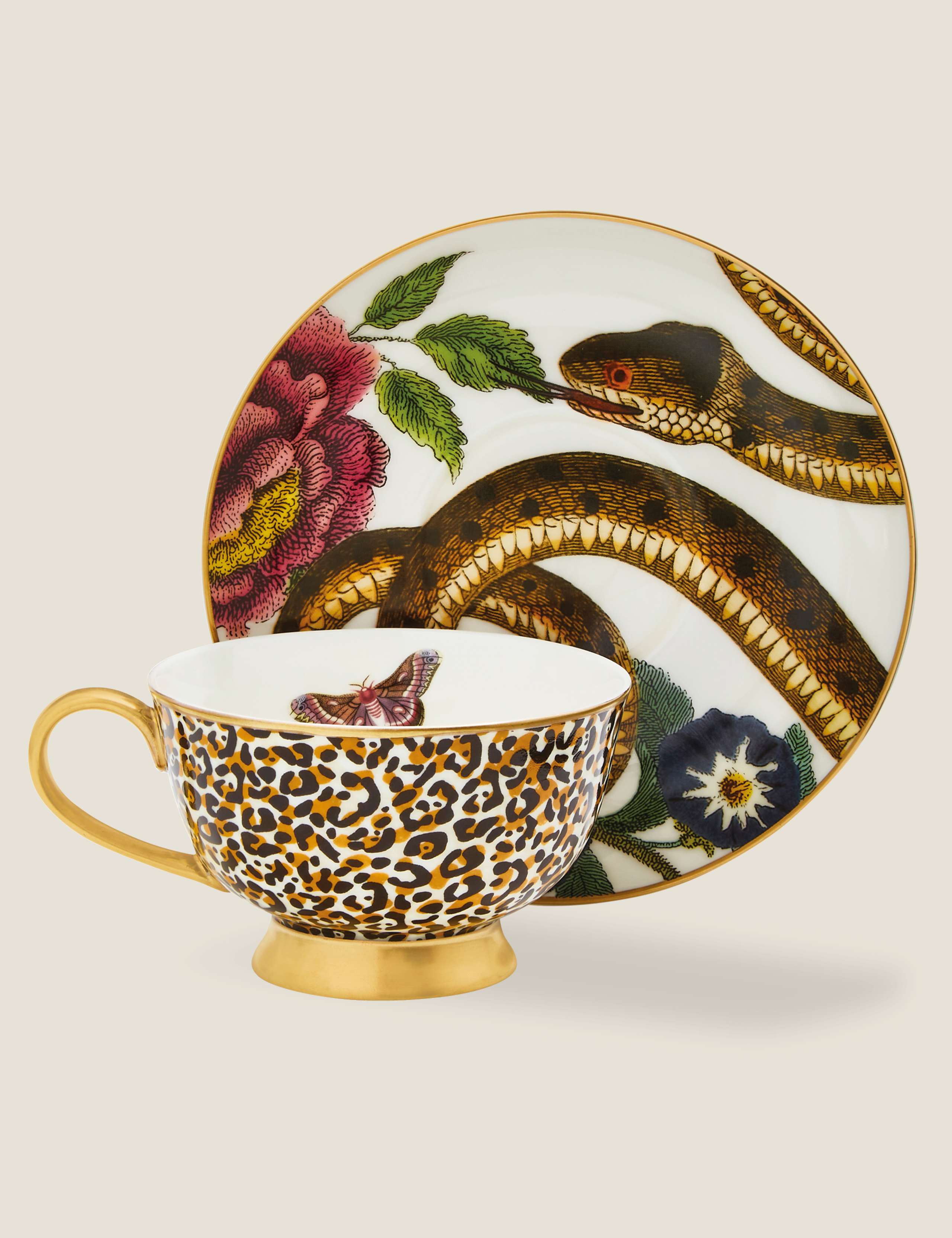 Spode fine china cup and saucer with leopard and snake prints 200ml - British product