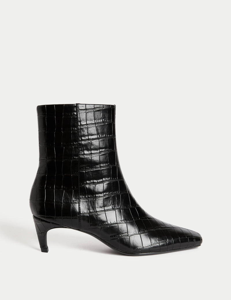 Croc Chisel Toe Kitten Heel Ankle Boots