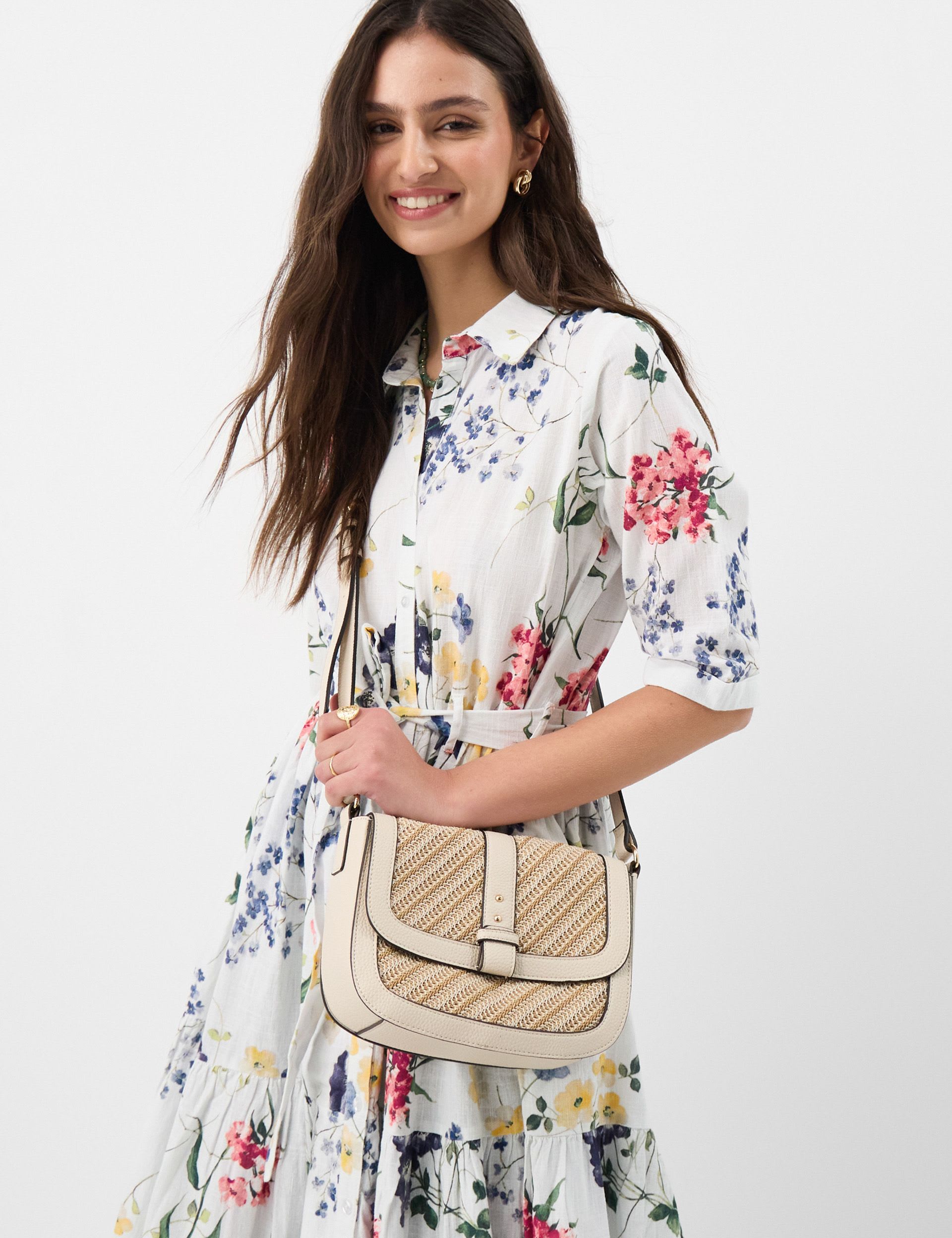 Accessorize cross body bag with woven design and faux leather trims (British brand)
