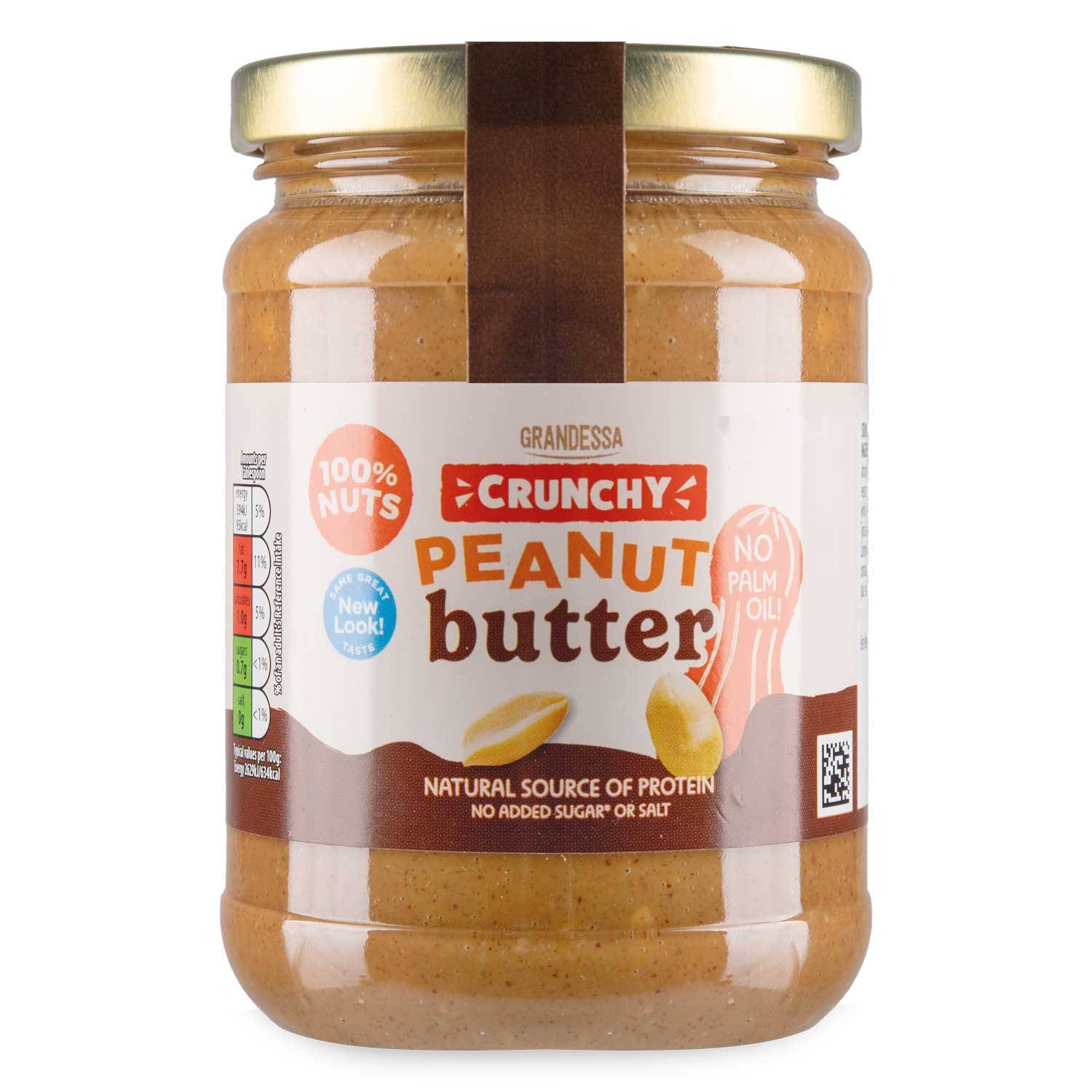 Crunchy 100% peanut butter made with roasted peanuts, UK version