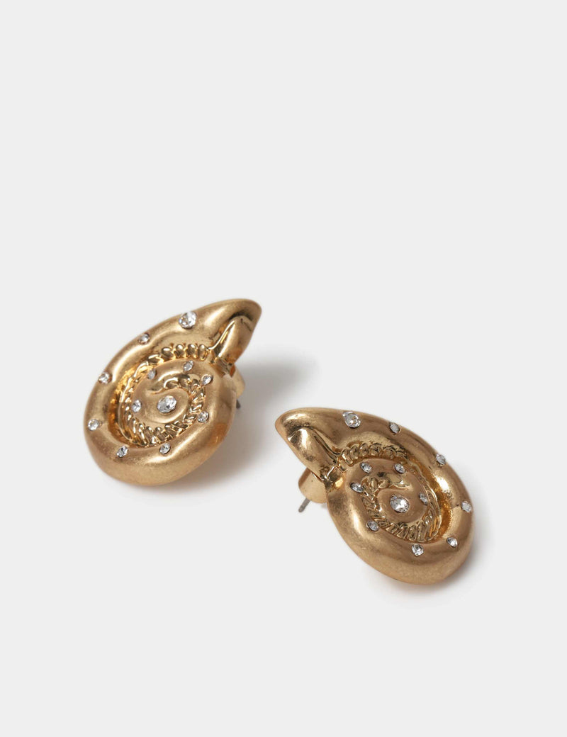 Crystal shell stud earrings with glass details, imported from the UK