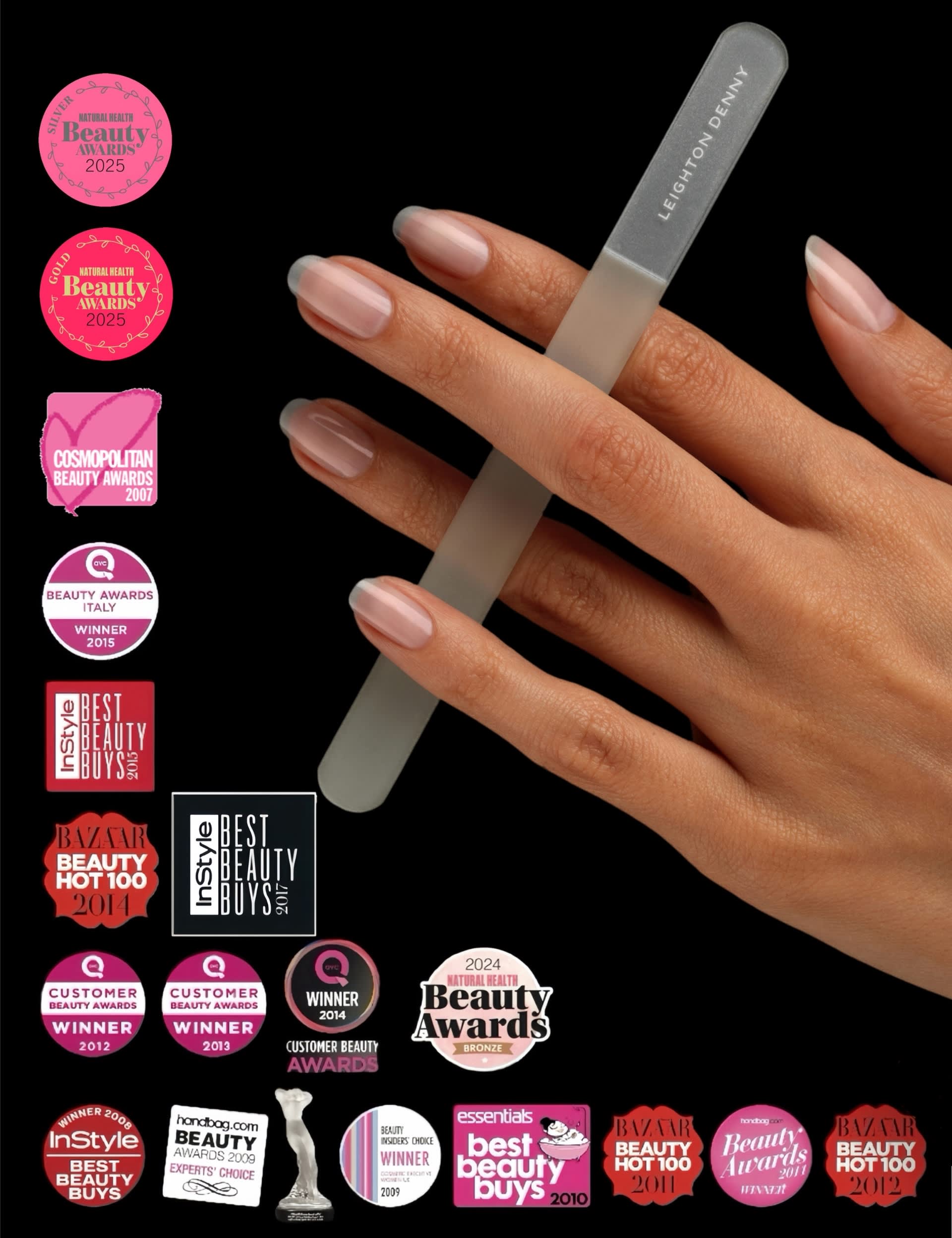 Leighton Denny crystal nail file set with three sizes - British product