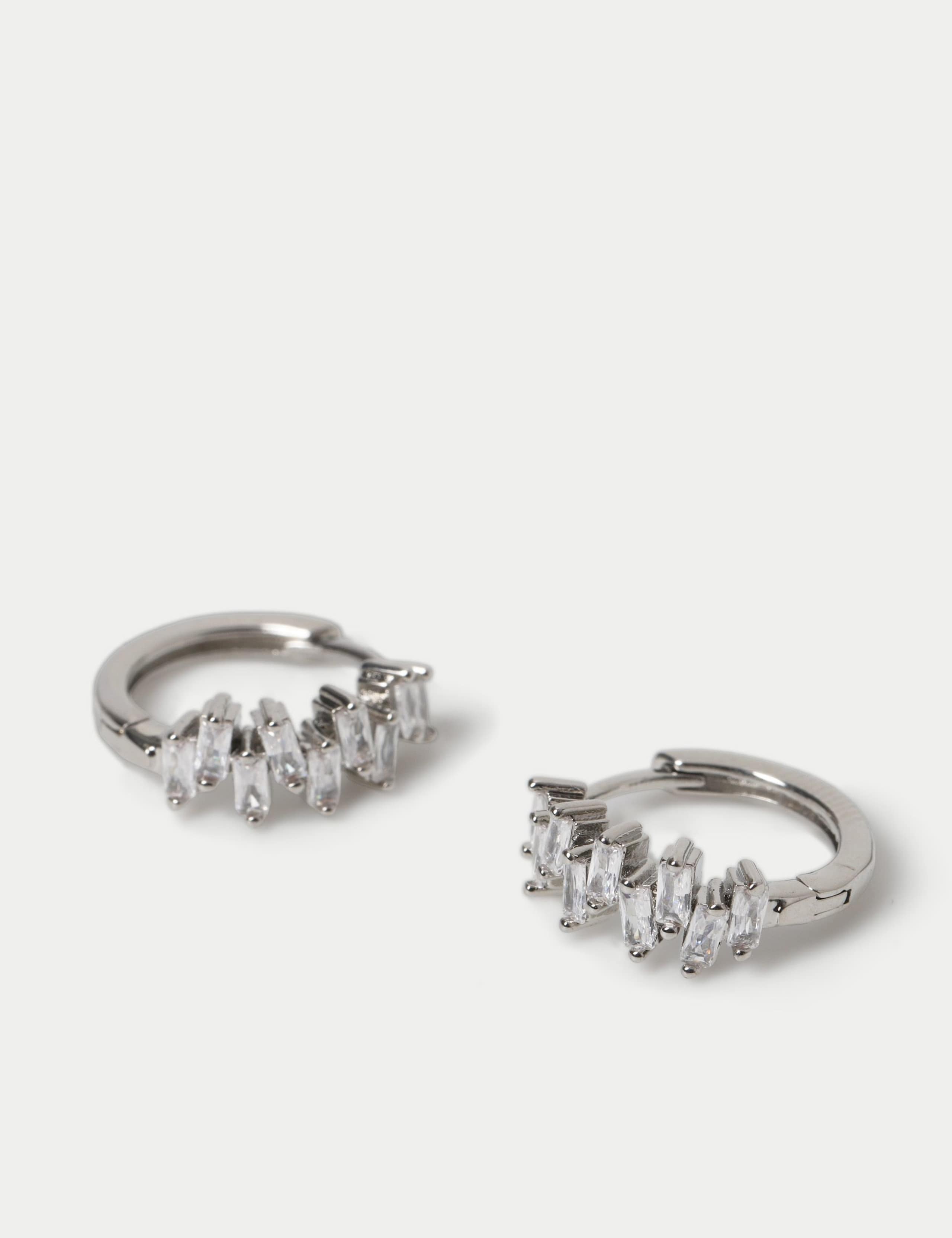 Cubic zirconia baguette stone earrings platinum plated hoop British product