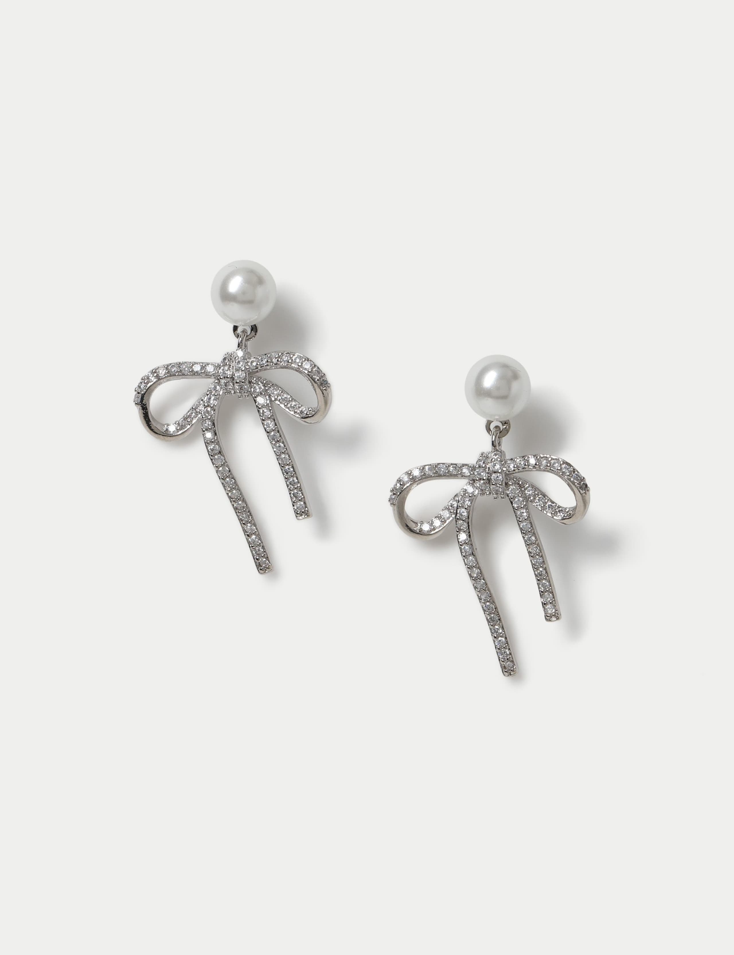 Earrings cubic zirconia bow platinum plated, UK version