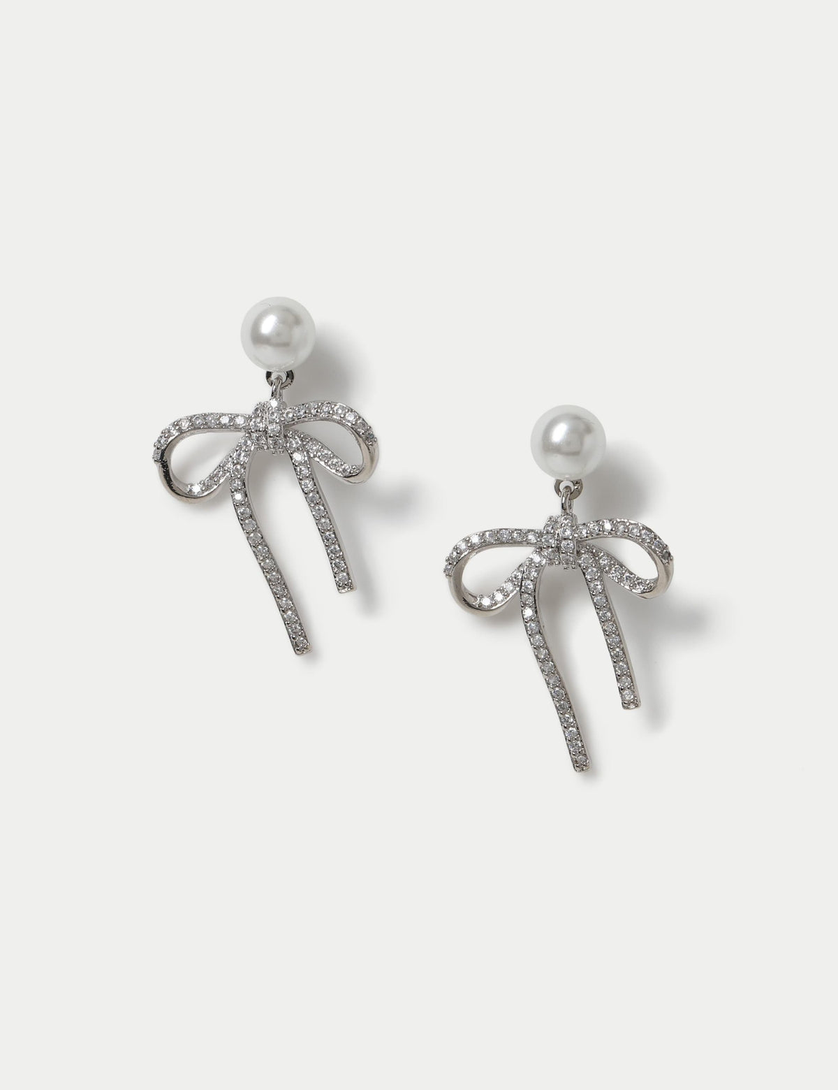Earrings cubic zirconia bow platinum plated, UK version