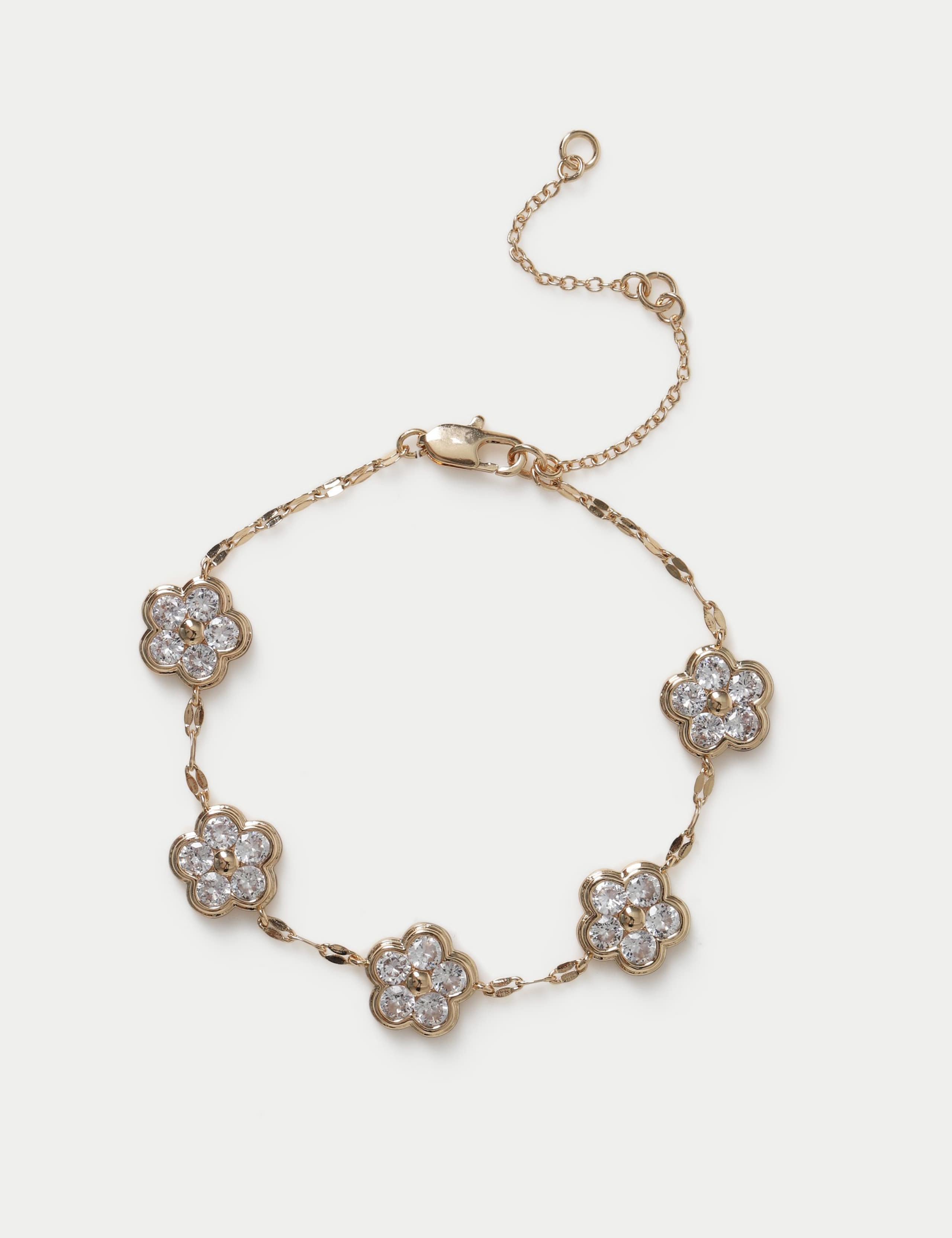 Cubic zirconia flower bracelet with metal setting (British brand)
