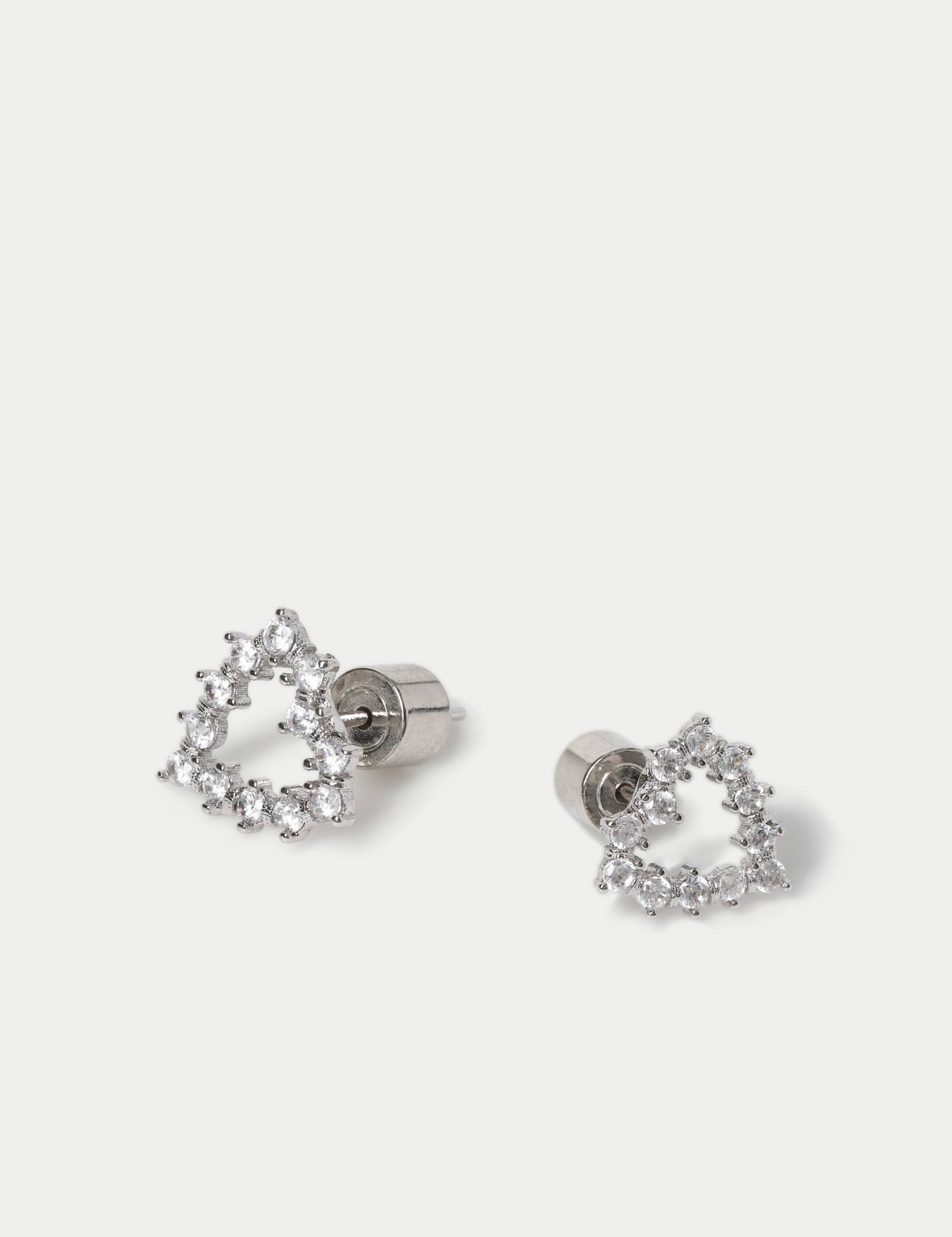 Cubic zirconia heart stud earrings, UK version