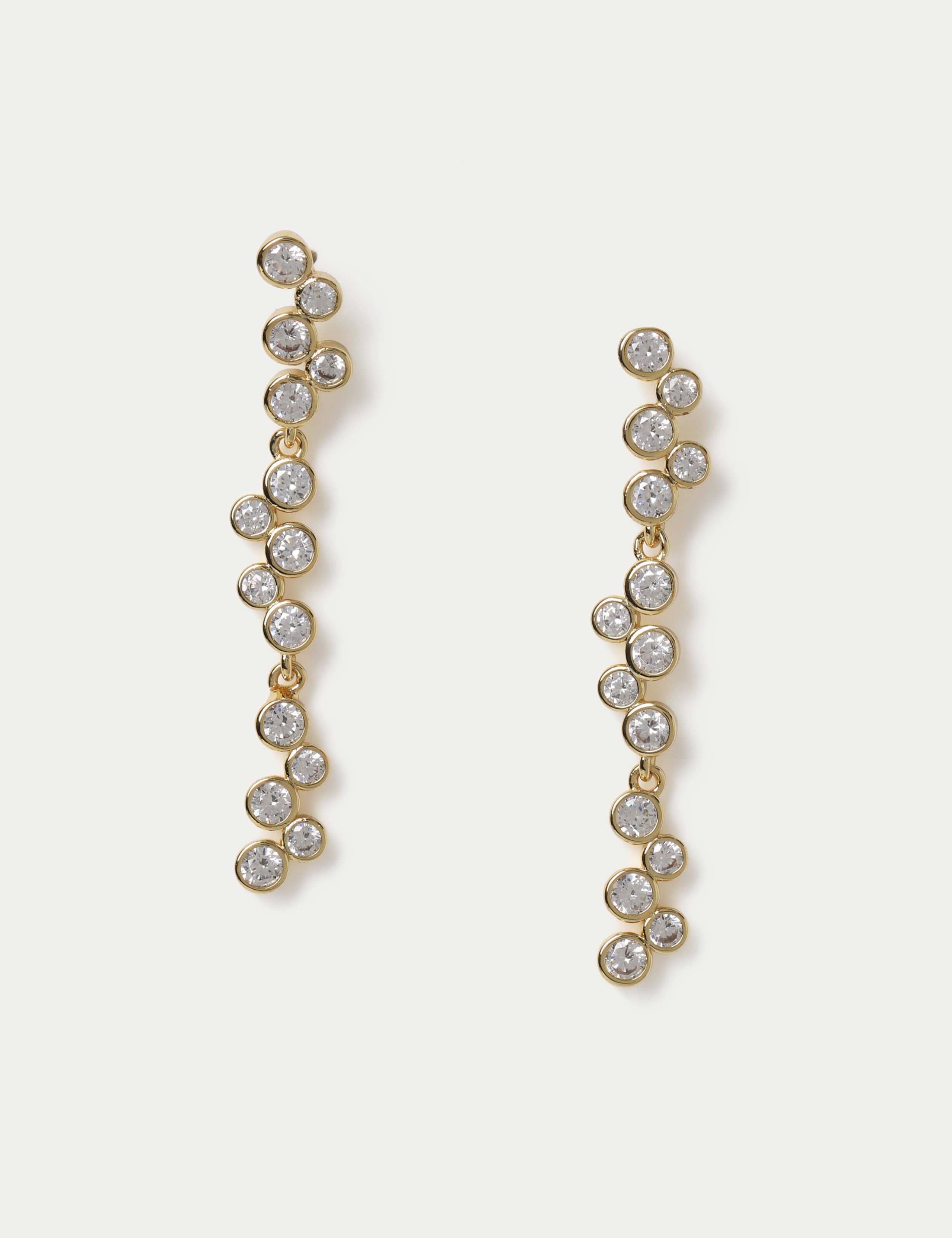 Cubic Zirconia Waterfall Earrings 14ct gold plated, imported from the UK