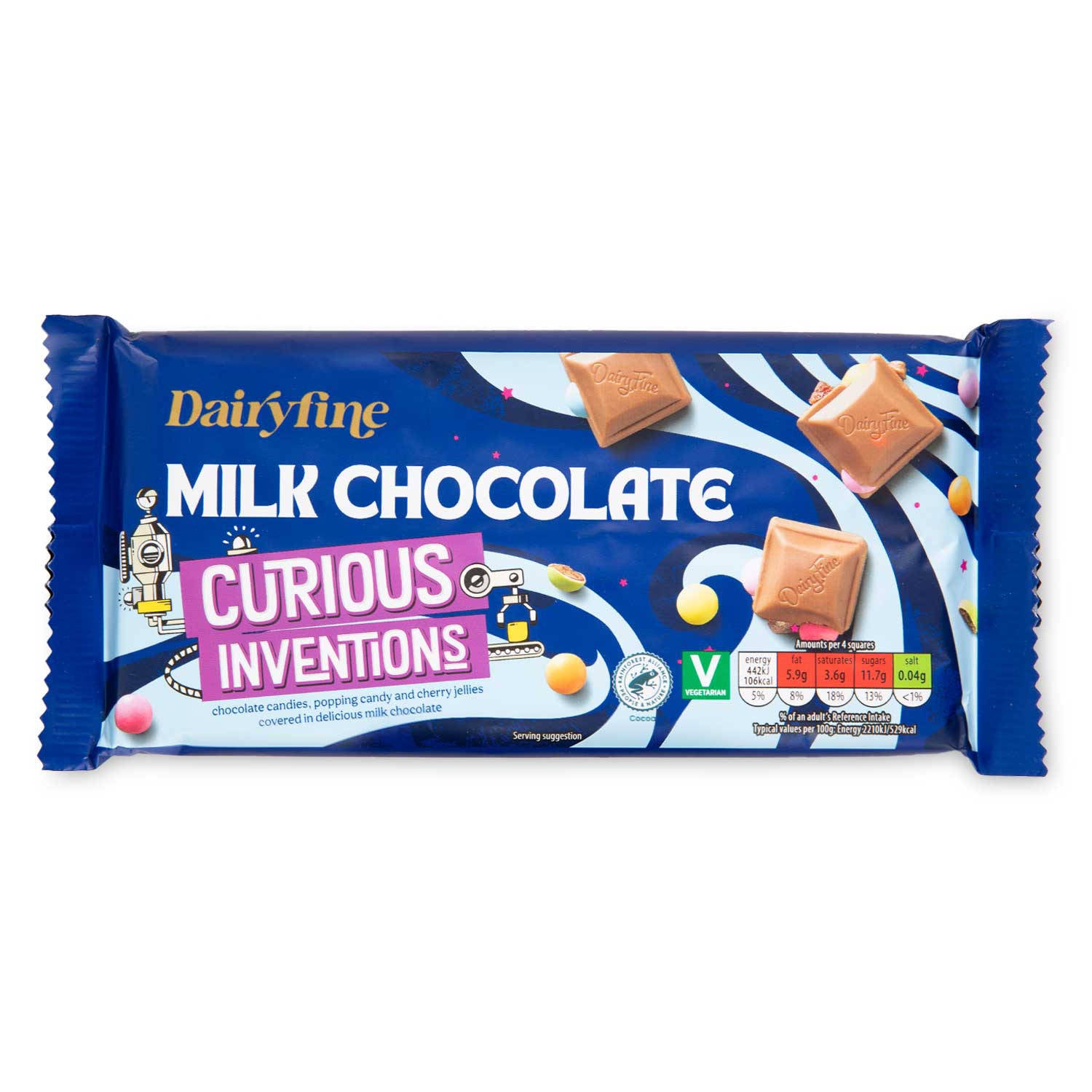 Curious Inventions milk chocolate with popping candy and cherry jelly, UK version