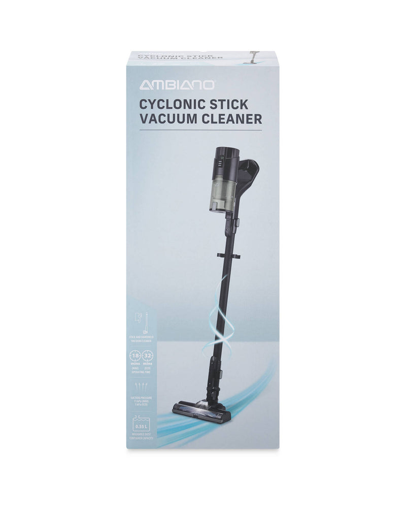 Cyclonic stick vacuum cleaner with motorised brush and LED lights (British brand)