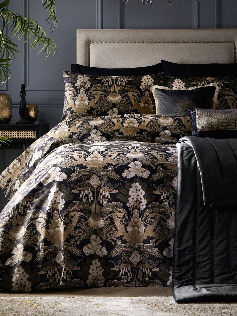 Laurence Llewelyn-Bowen Black Suburban Jungle duvet cover and pillowcase set, UK version