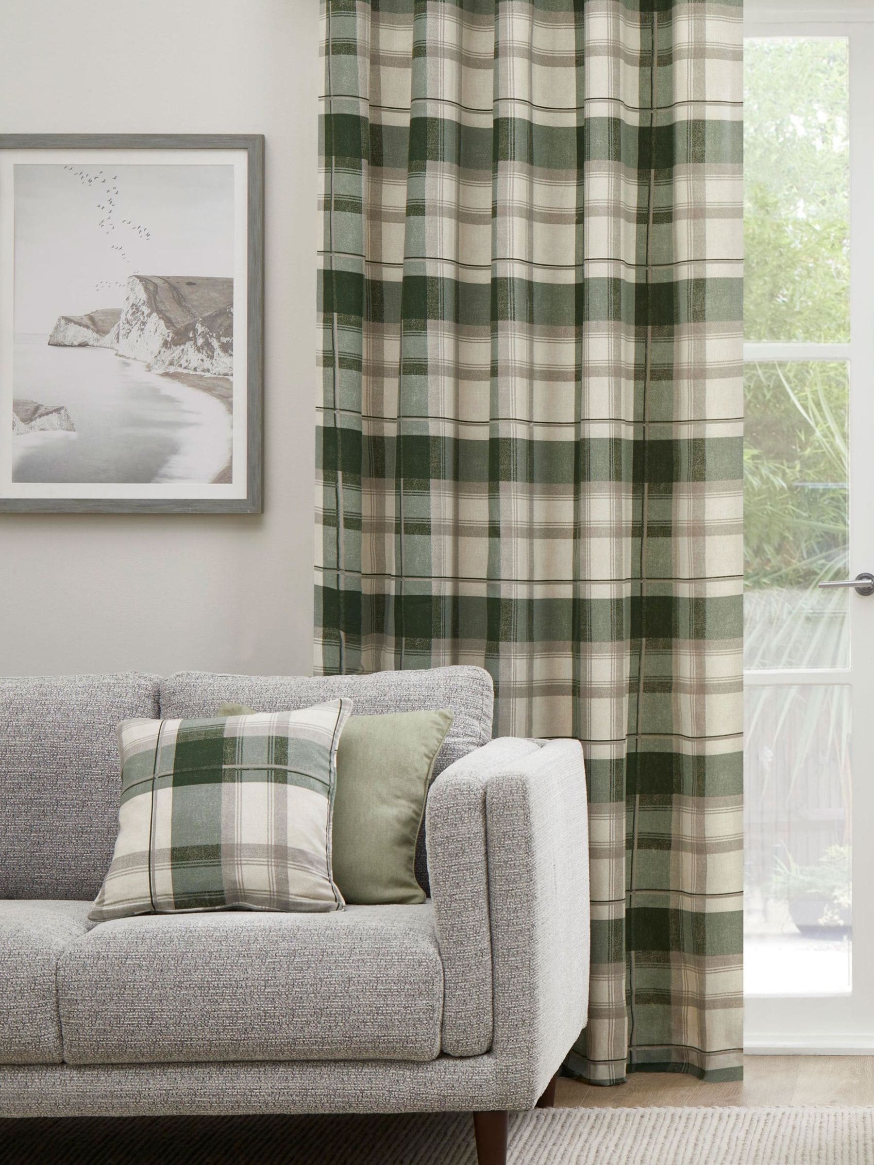 Fusion Green Balmoral Check eyelet curtains 229x183cm (British brand)