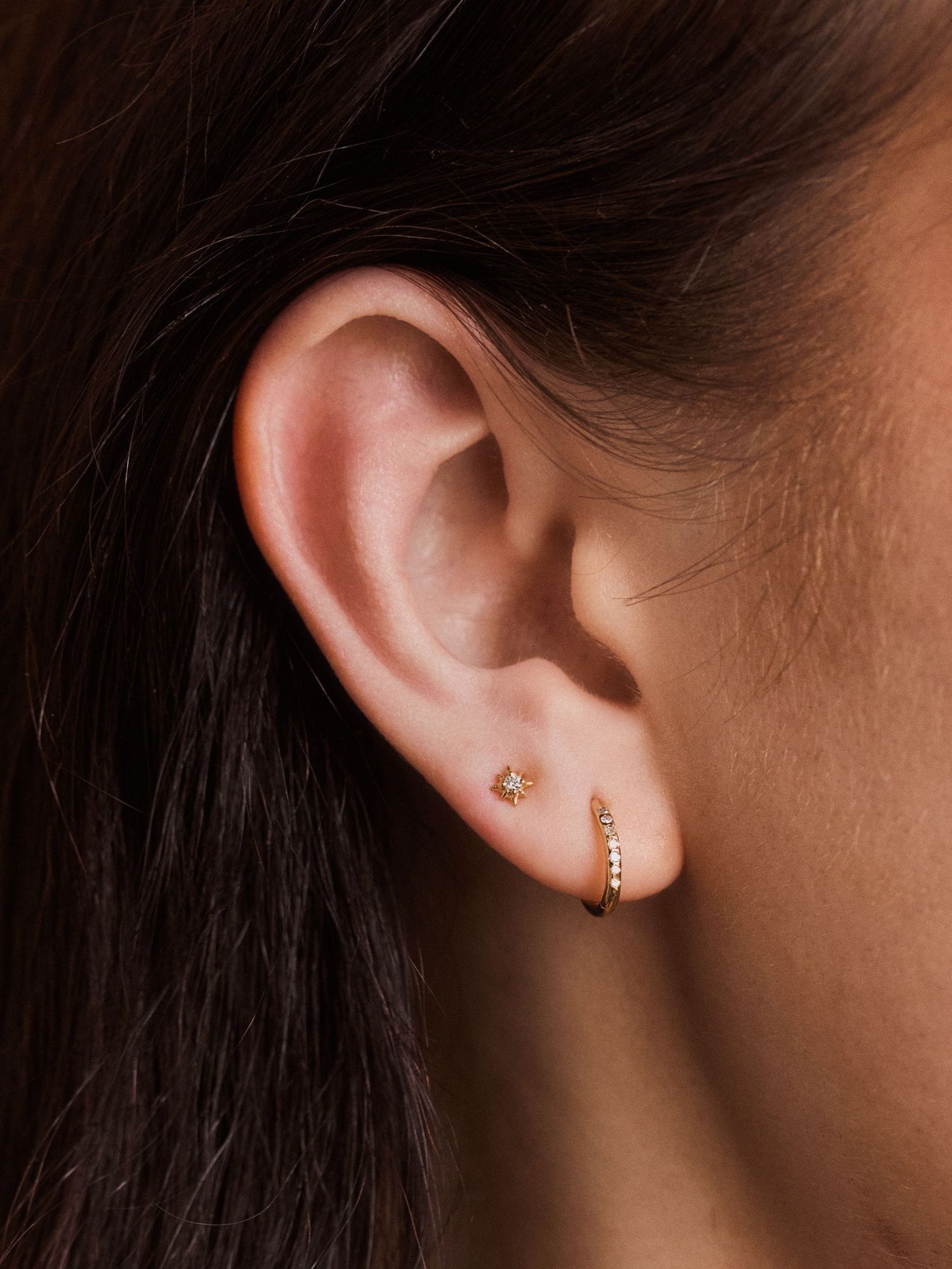 Carrie Elizabeth gold diamond mini hoop huggie earrings - British product
