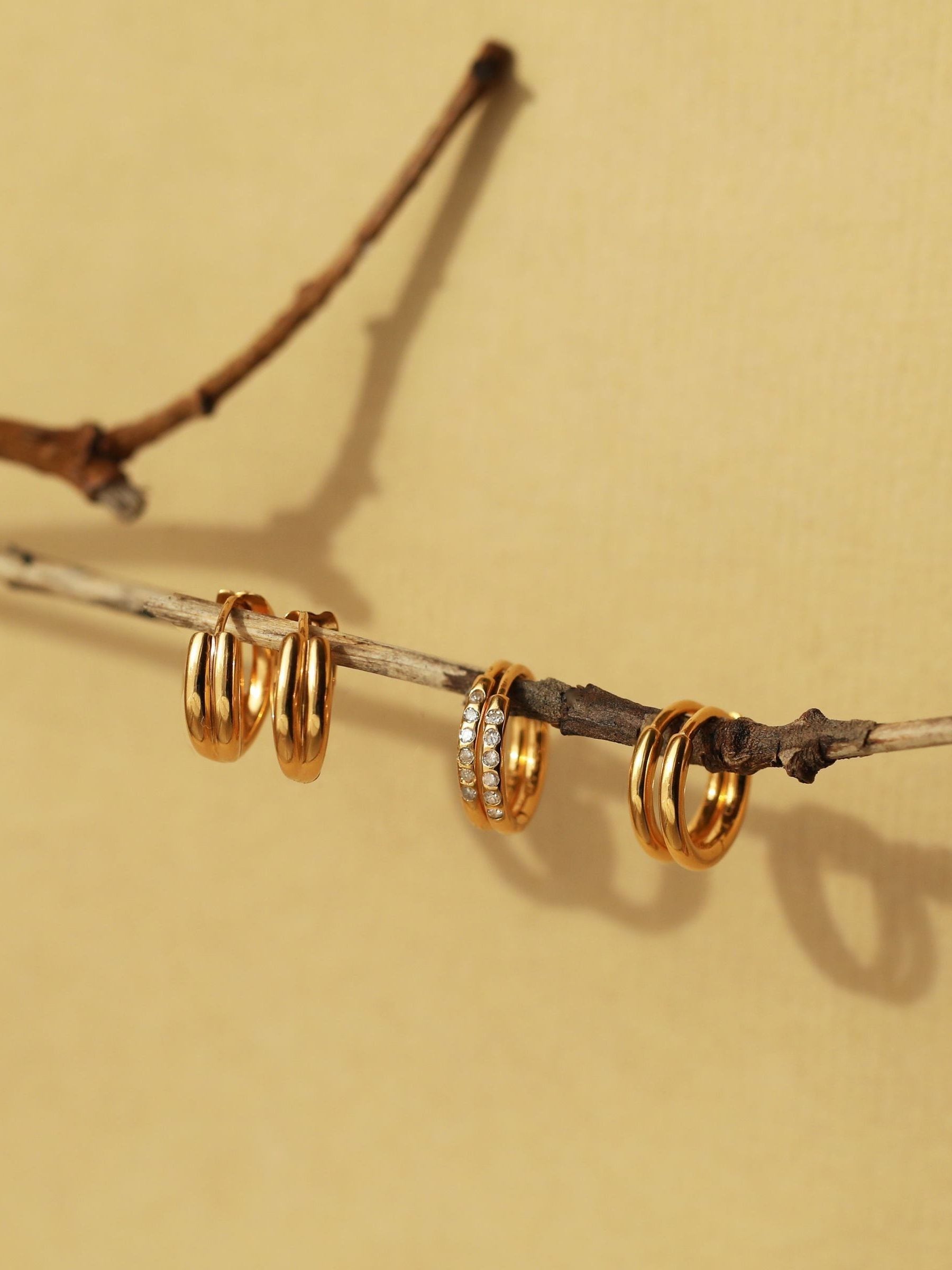 Carrie Elizabeth gold diamond mini hoop huggie earrings - British product