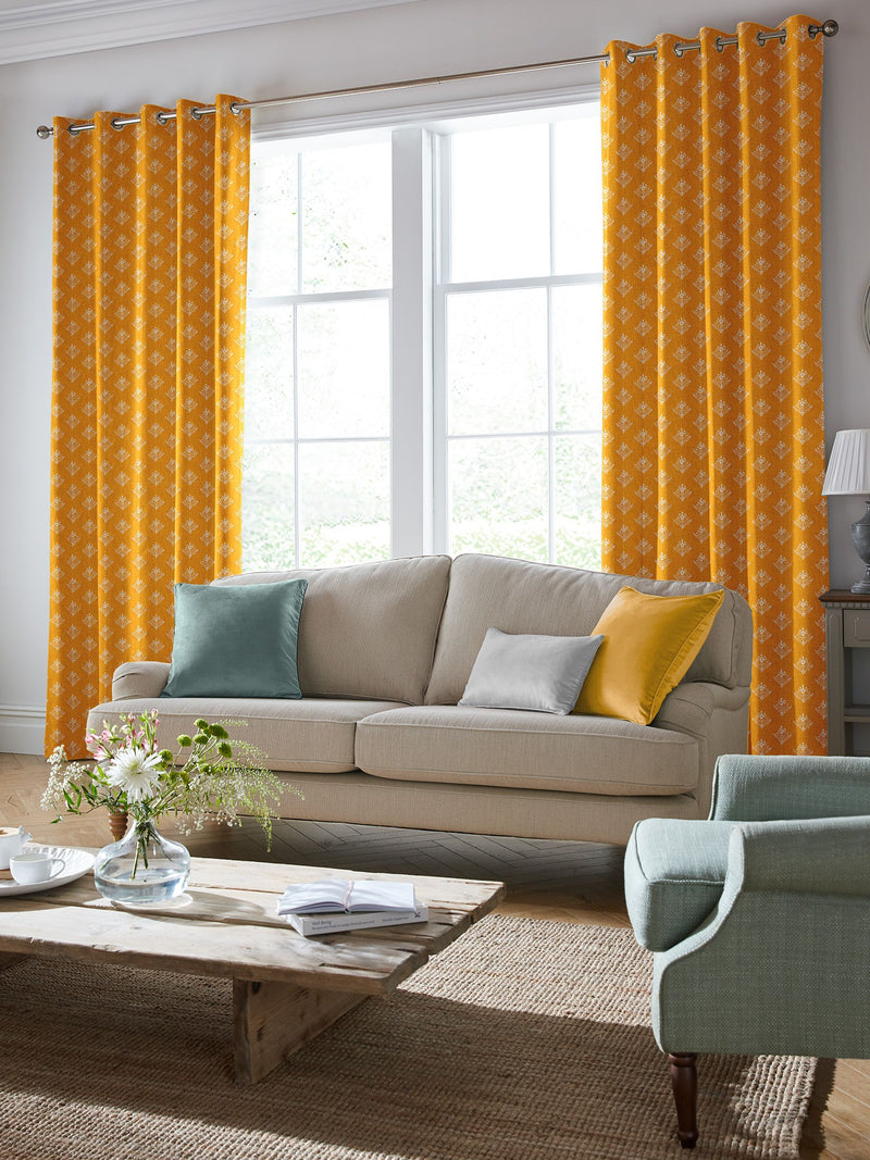 Laura Ashley Dijon Yellow Lady Fern made to measure curtains, UK version