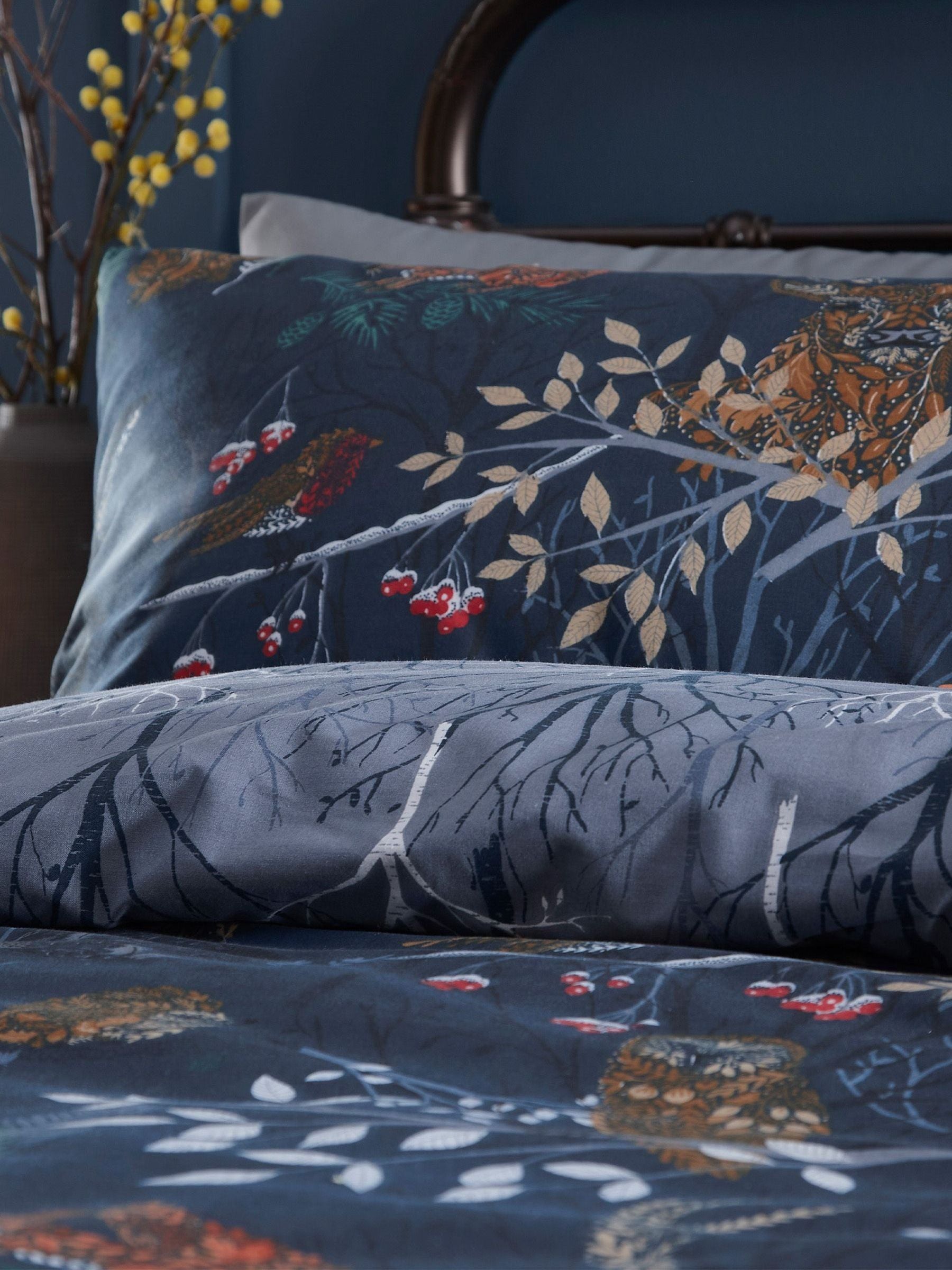 Blue Fauna Printed Woodland Reversible Duvet Cover and Pillowcase Set - British product