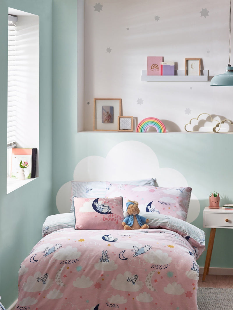 Peter Rabbit Pink Sleepy Head duvet cover and pillowcase set, imported from the UK
