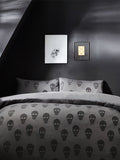 Furn grey skulls tufted duvet cover and pillowcase set in 100% cotton - British product