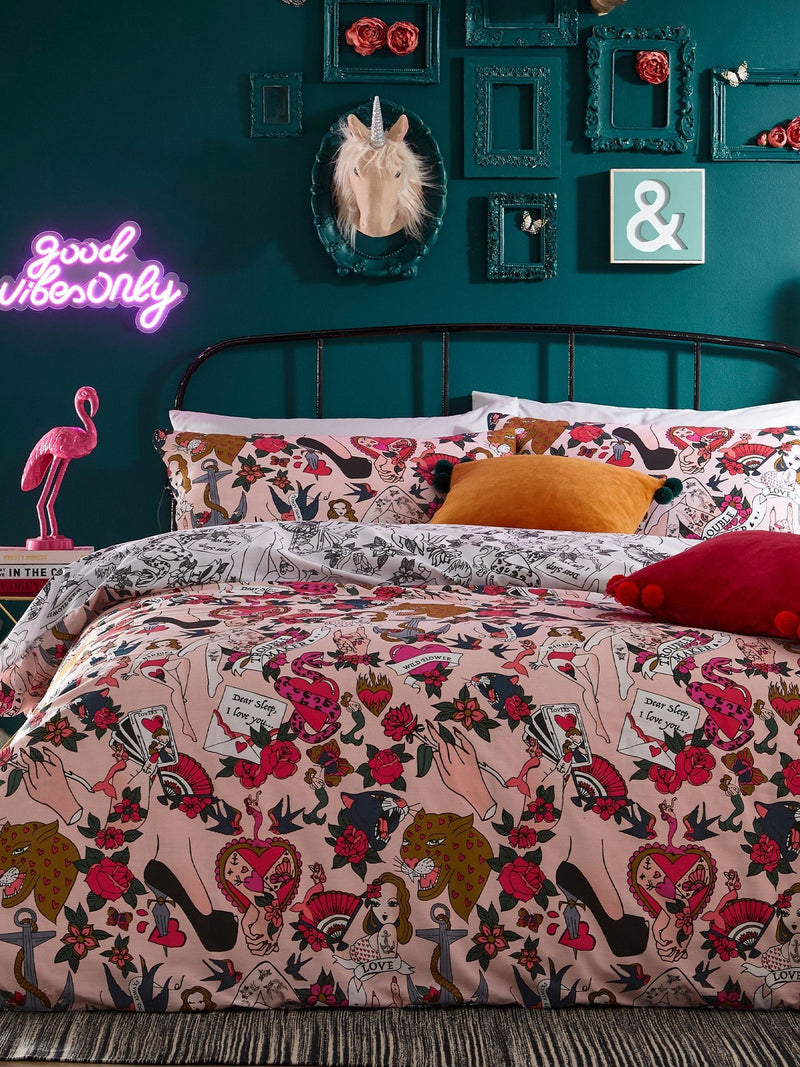 Inked Tattoo Reversible Duvet Cover and Pillowcase Set - British product
