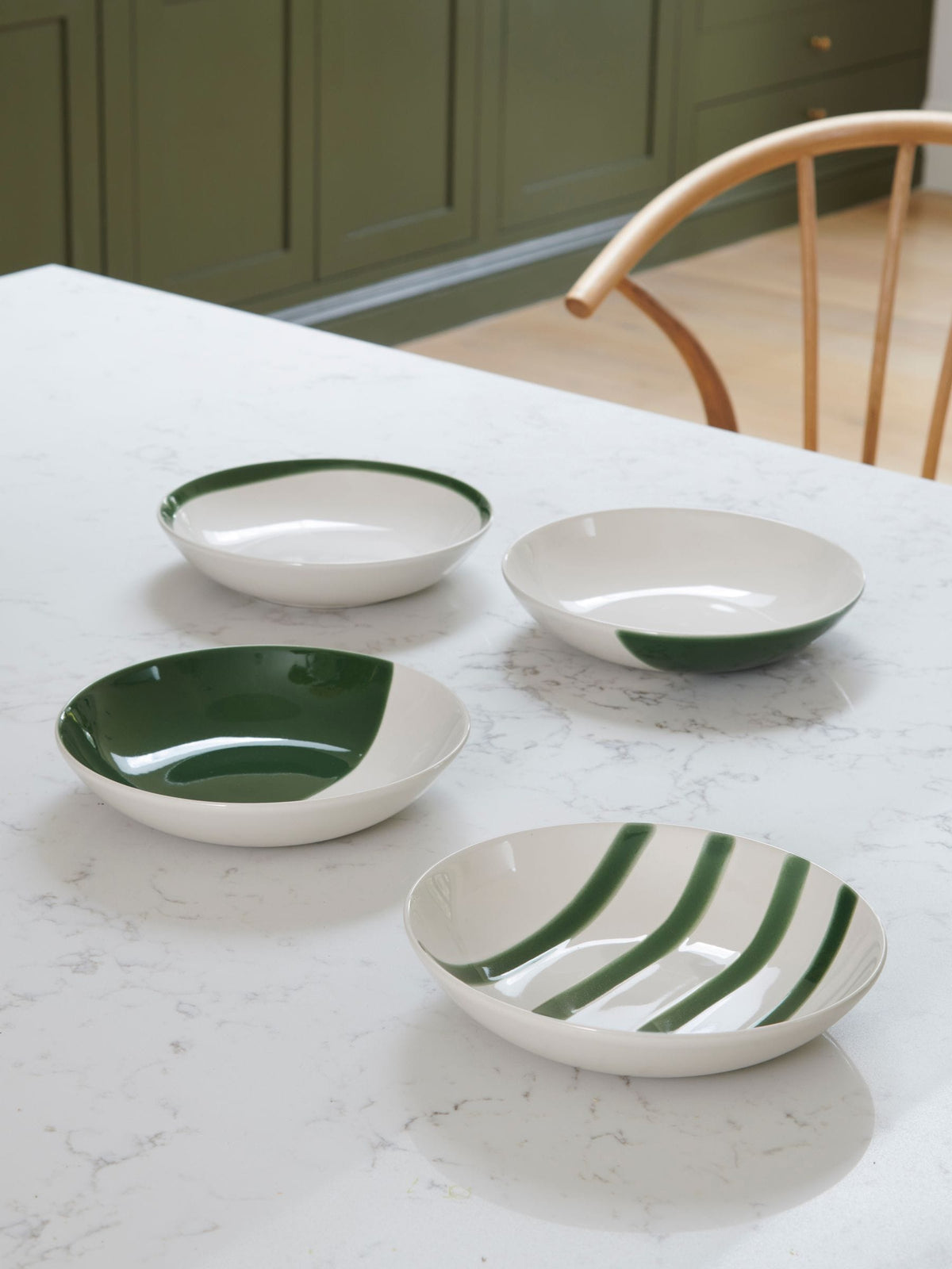 Jasper Conran green abstract set of 4 pasta bowls, UK version
