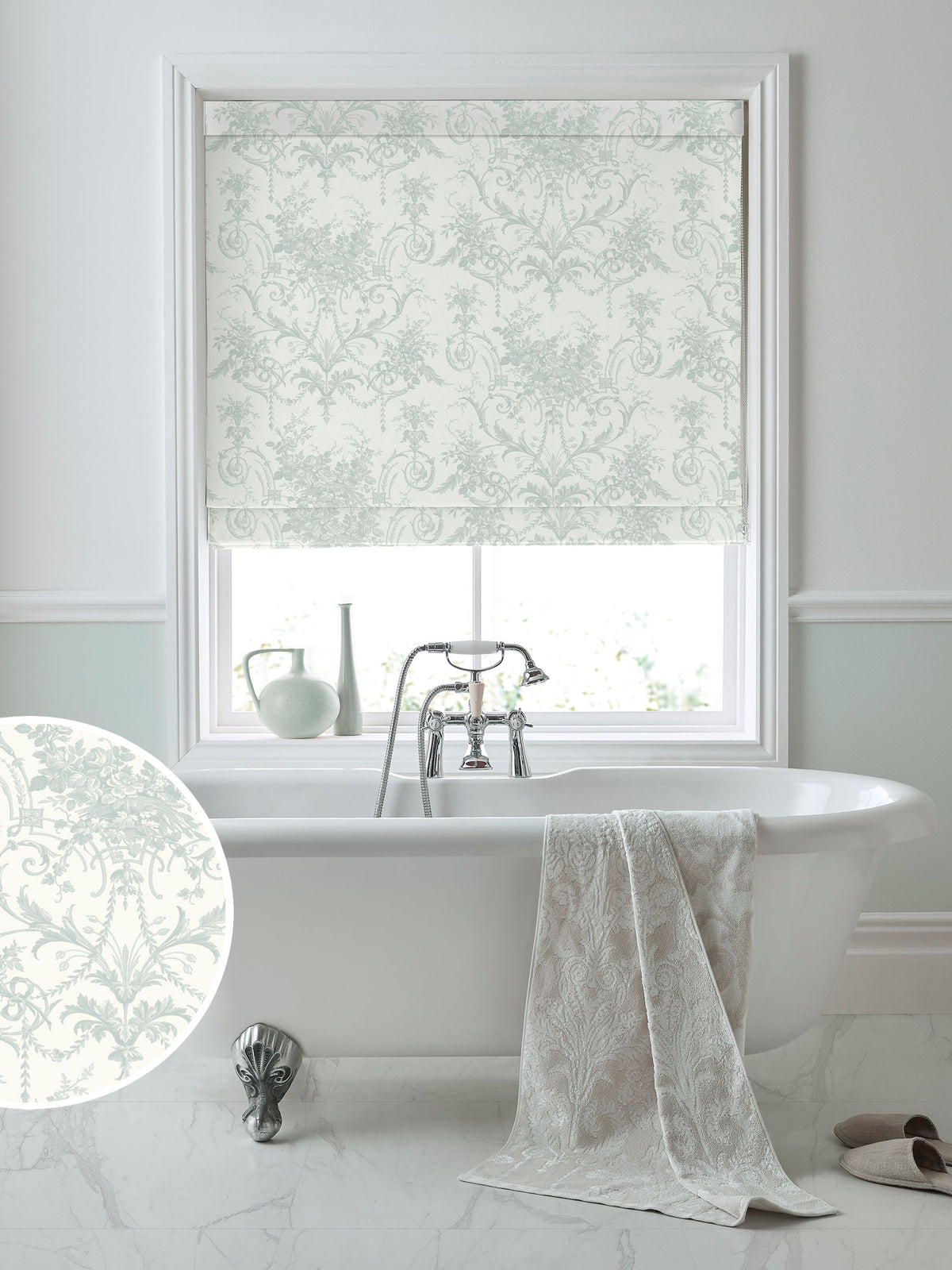 Laura Ashley Duck Egg Tuileries made-to-measure roman blind, UK version