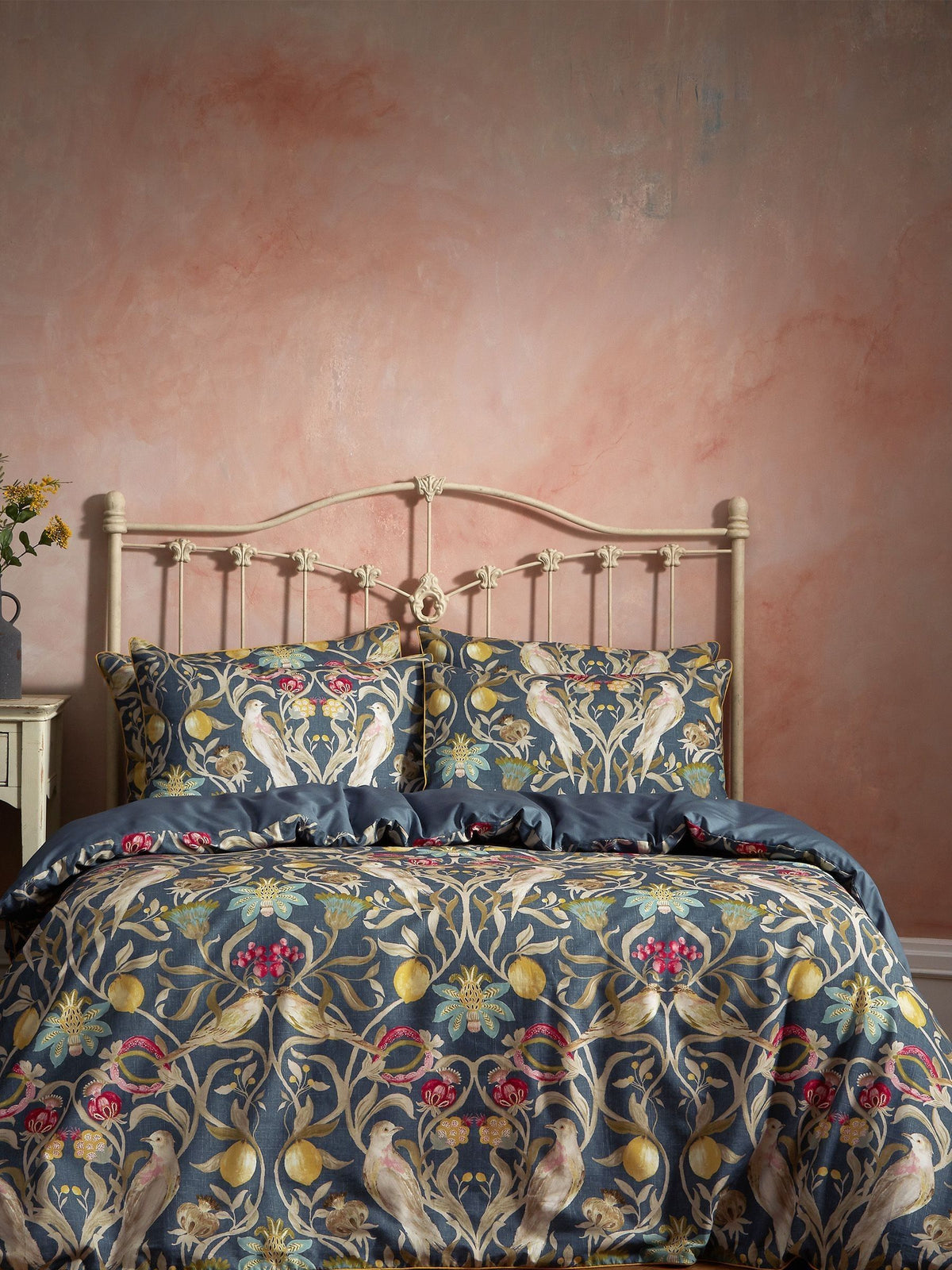 EW by Edinburgh Weavers Blue Songbird Symmetrical Motif duvet cover and pillowcase set - British product