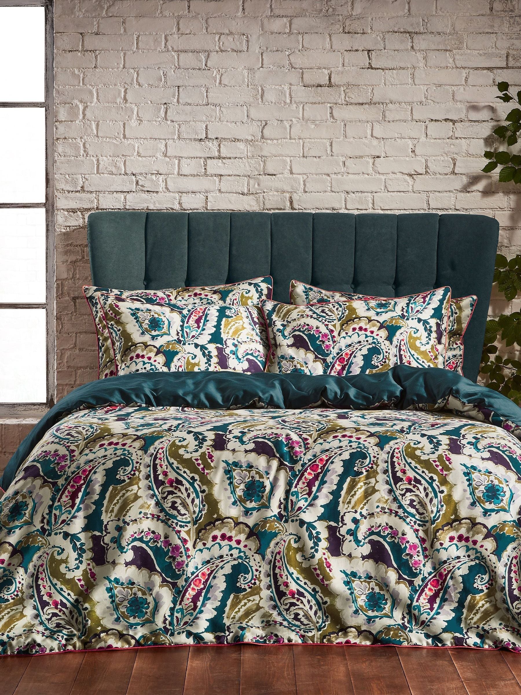 Edinburgh Weavers Blue Aretha Persian Paisley duvet cover and pillowcase set - British product