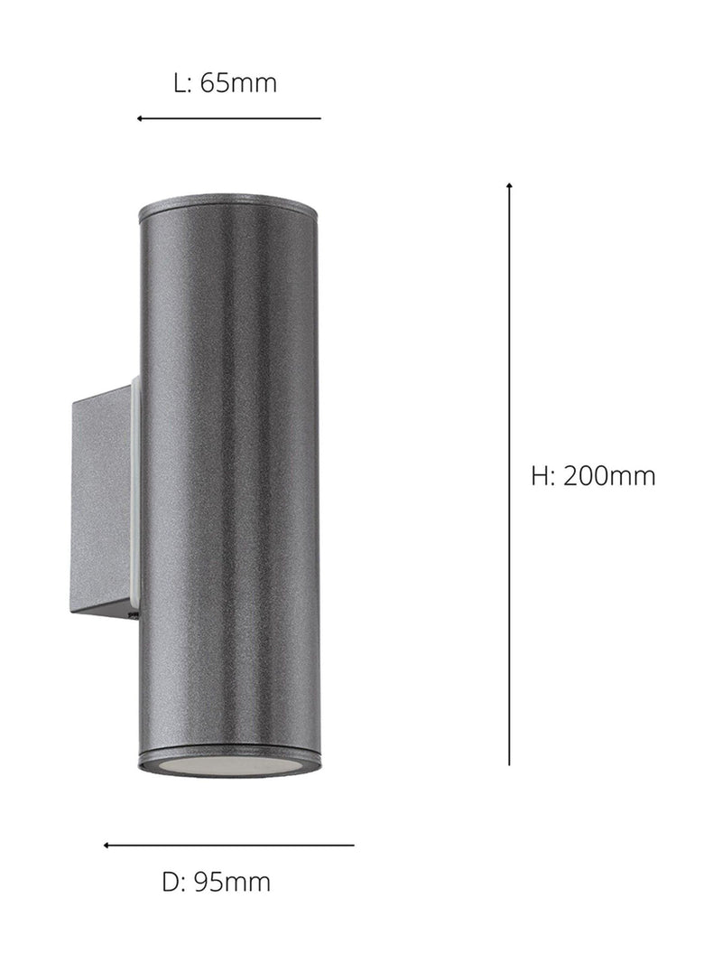 Eglo Riga grey steel outdoor wall light, imported from the UK