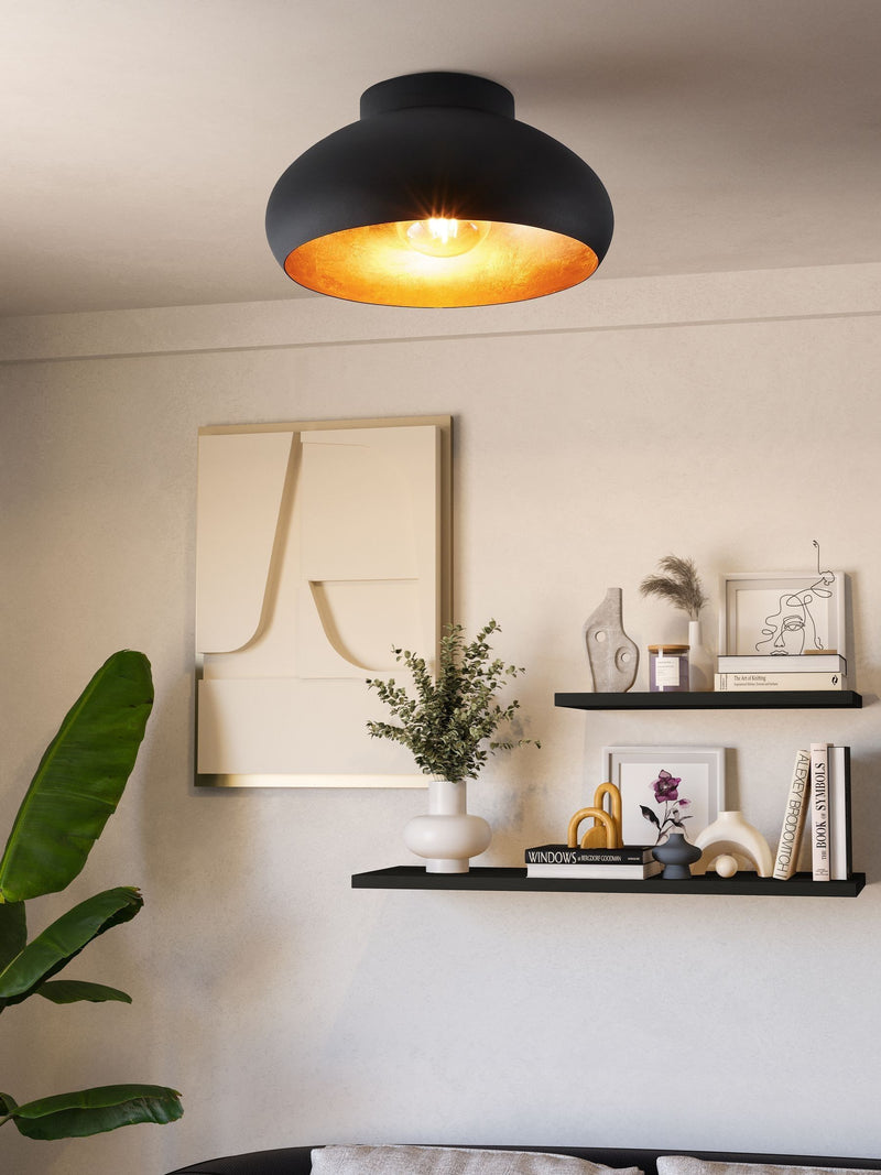 Eglo Mogano 2 ceiling light with black and gold finish - British product