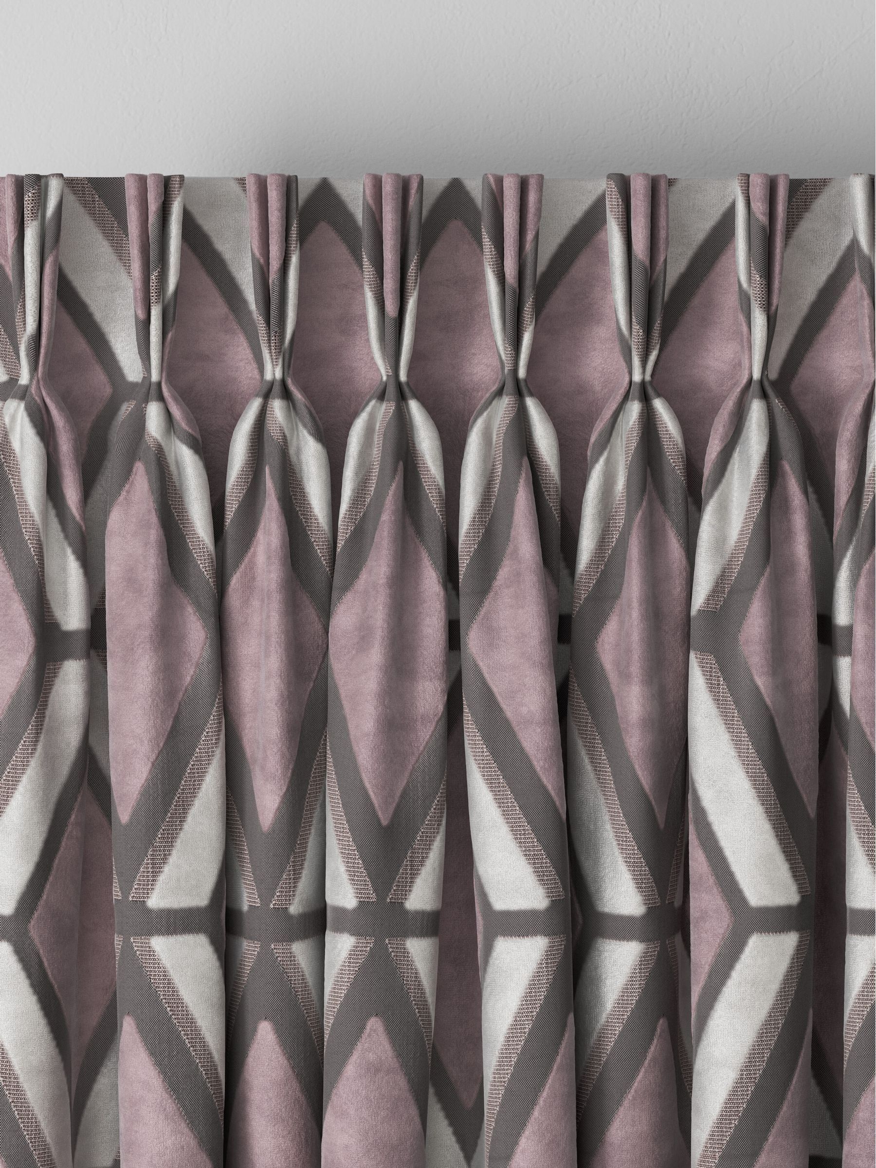 Next Blush Pink geometric velvet curtains, imported from the UK
