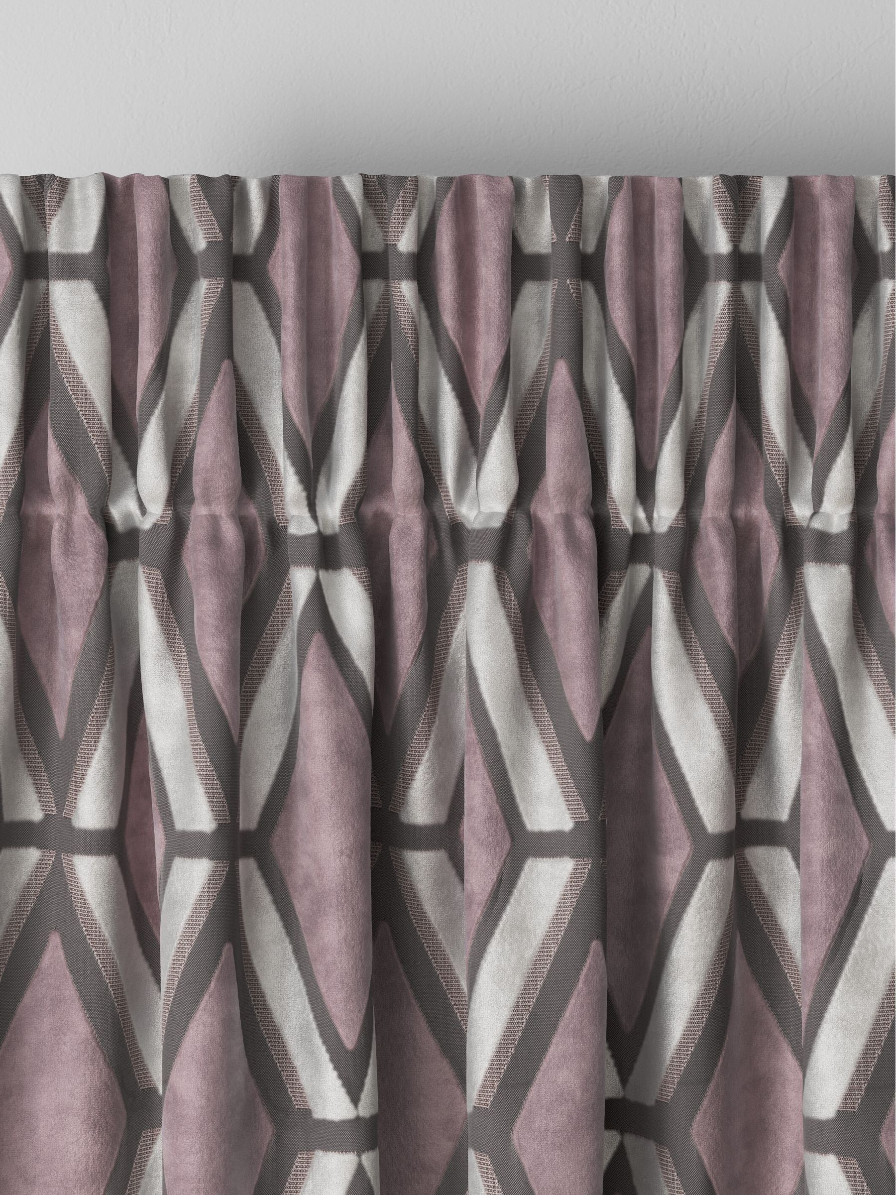 Next Blush Pink geometric velvet curtains, imported from the UK