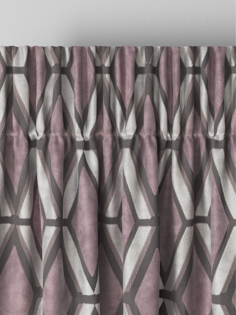 Next Blush Pink geometric velvet curtains, imported from the UK