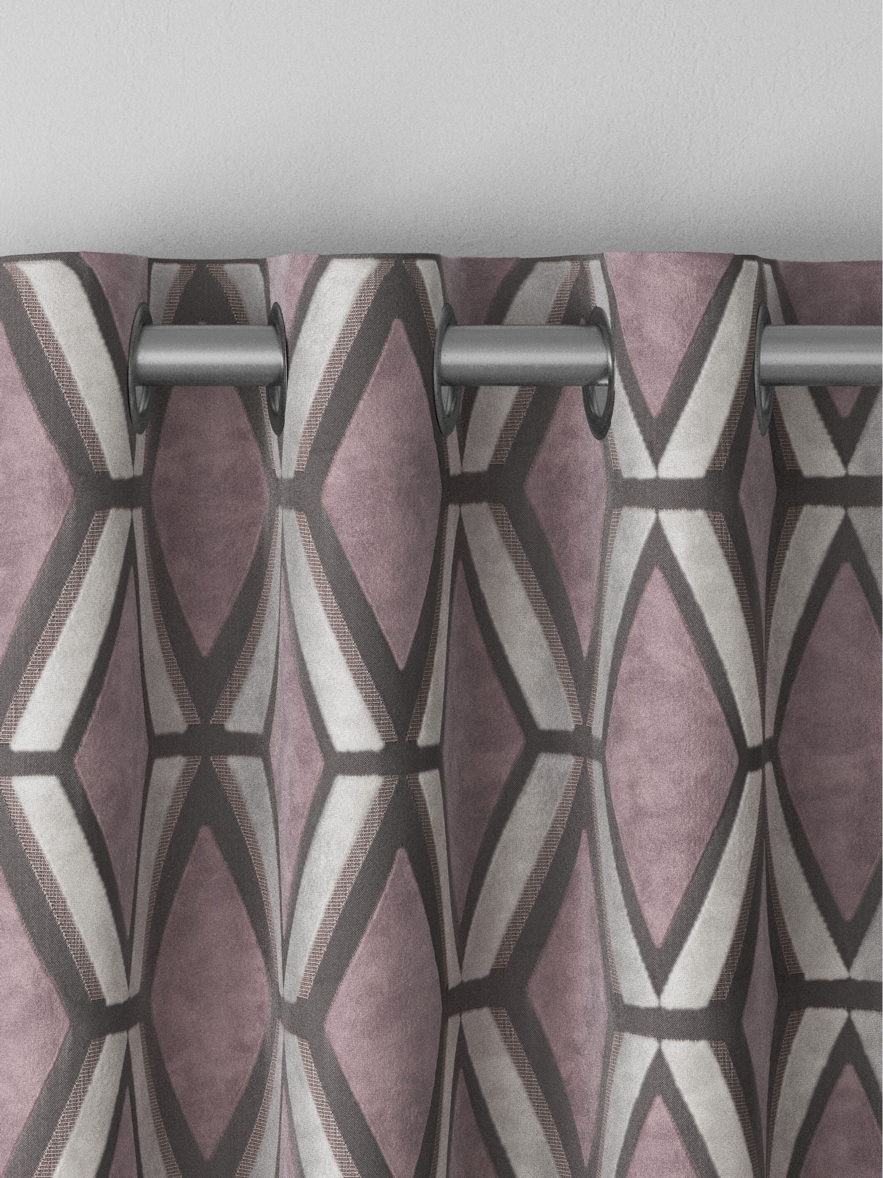 Next Blush Pink geometric velvet curtains, imported from the UK
