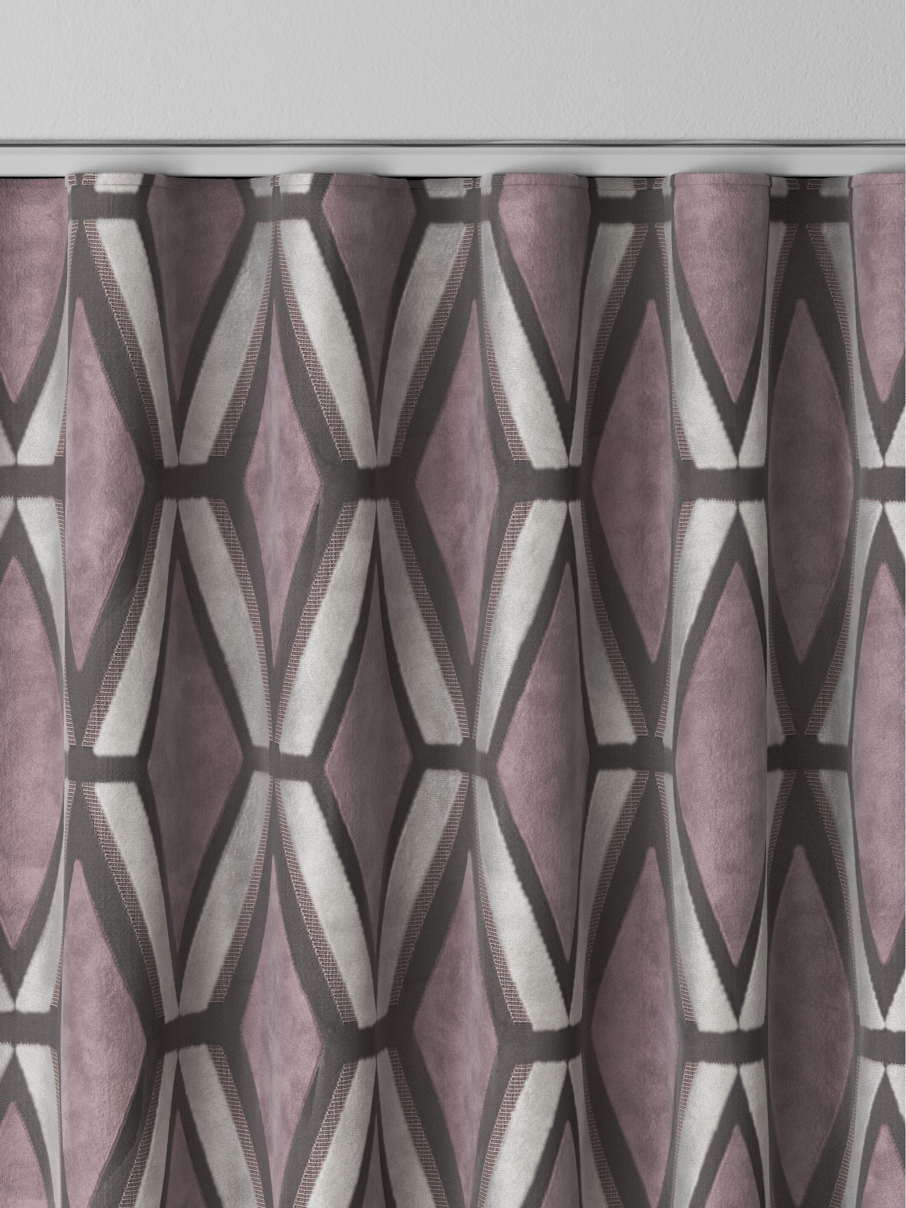 Next Blush Pink geometric velvet curtains, imported from the UK