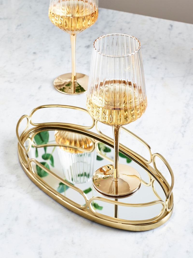 Gold oval mirror tray 30cm x 15cm, UK version